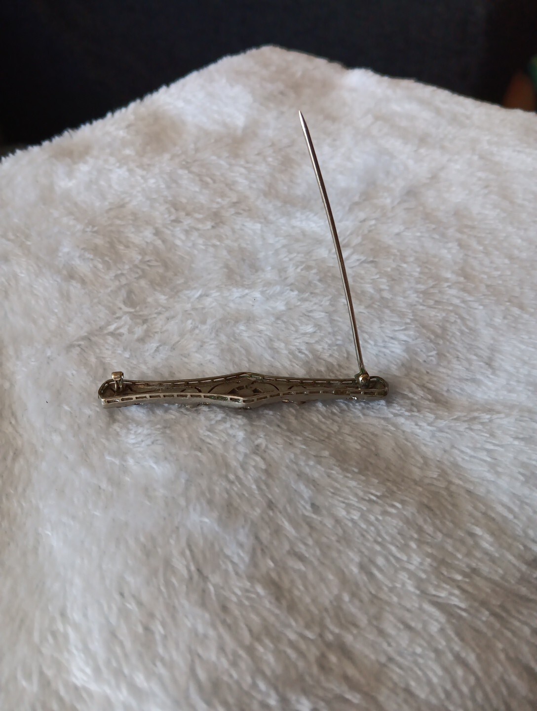 Antique Vintage Fishson Silverite Art Deco Rhinestone Bar Pin Brooch Signed