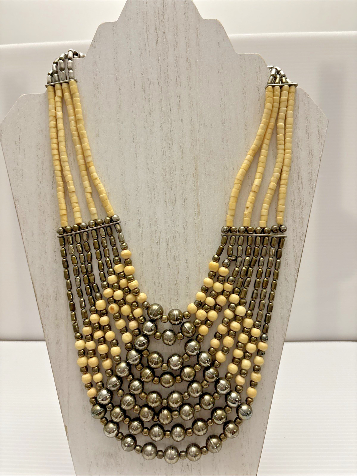 Vintage Beaded Boho Bohemian Style Necklace 22 Inches 8 Strand Jewelry Statement