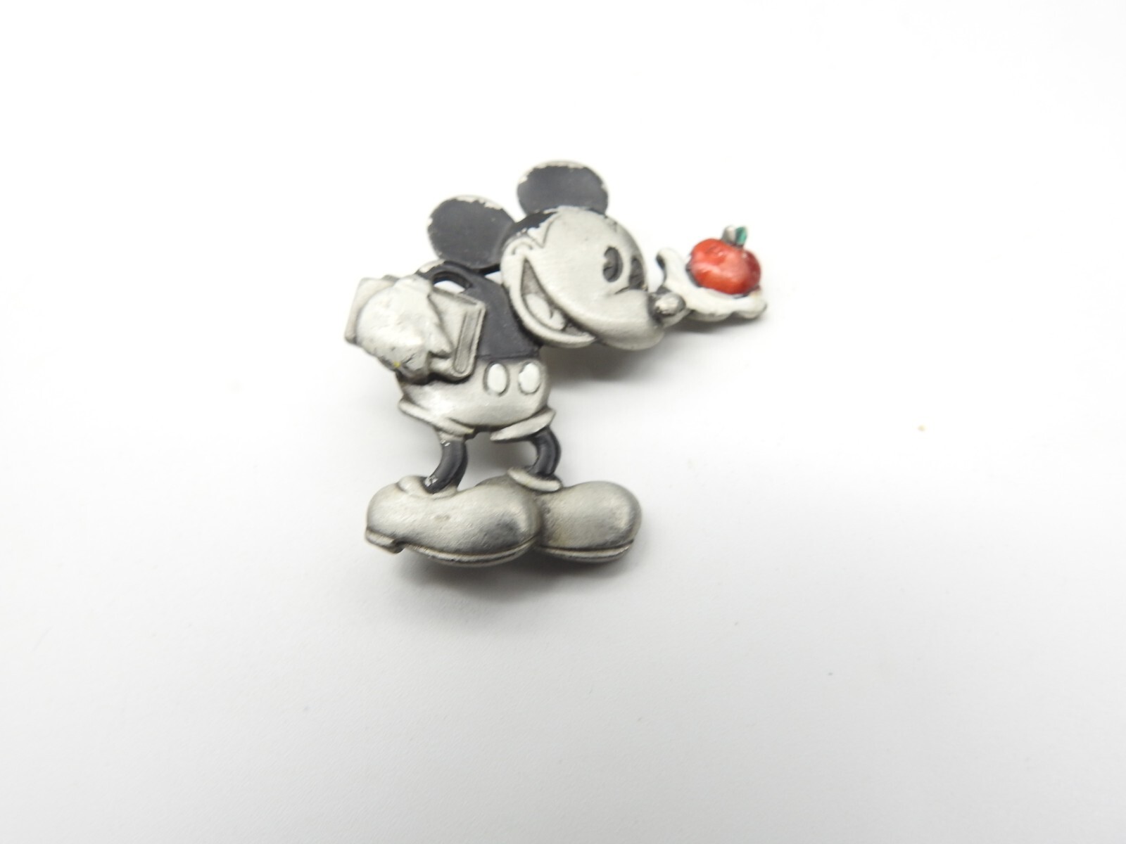 Black Red White Enamel Pewter Micky Mouse Disney Teacher’s Apple Brooch Vintage