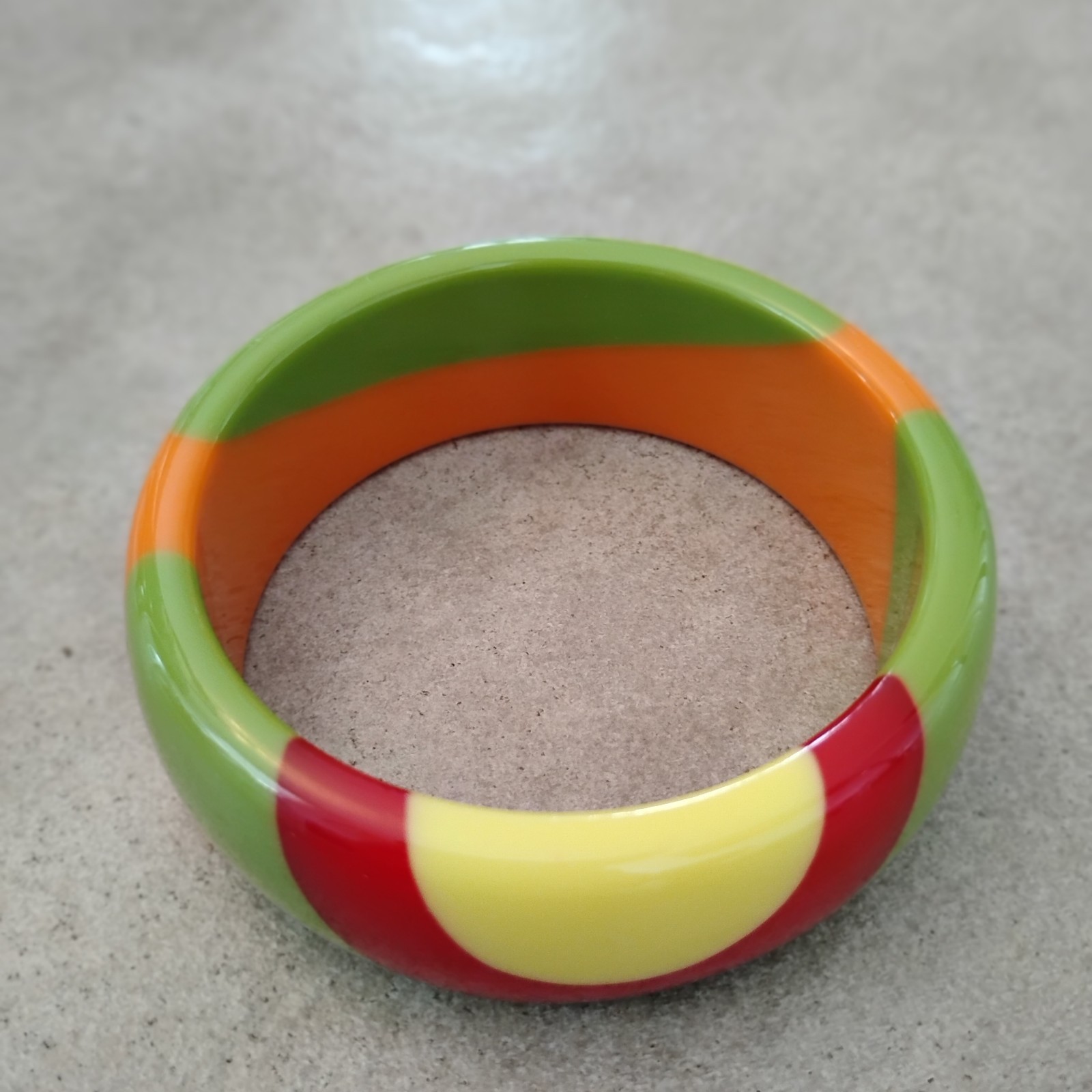 Vintage Abstract Bangle Bracelet Chunky Sz 8 Multicolor Layered Lucite Plastic