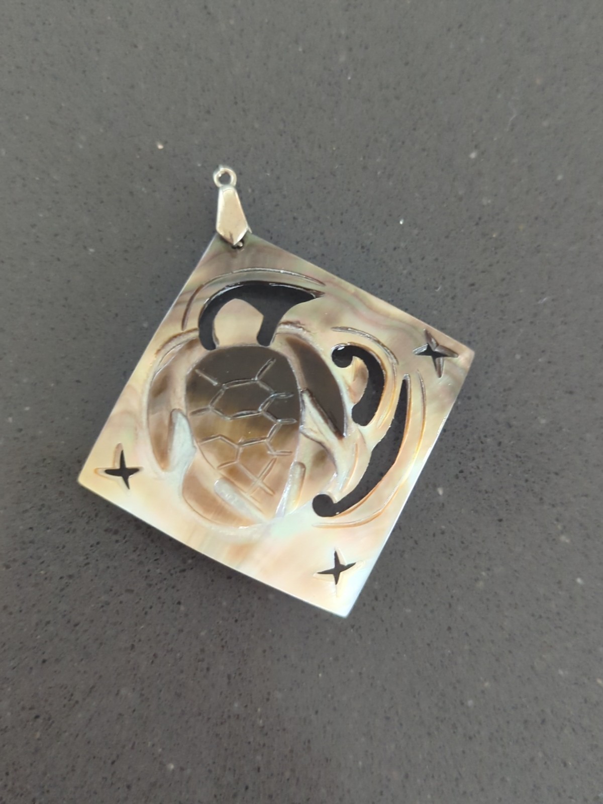 Carved Mother of Pearl Abalone Doublet Sea Turtle Necklace Pendant J13