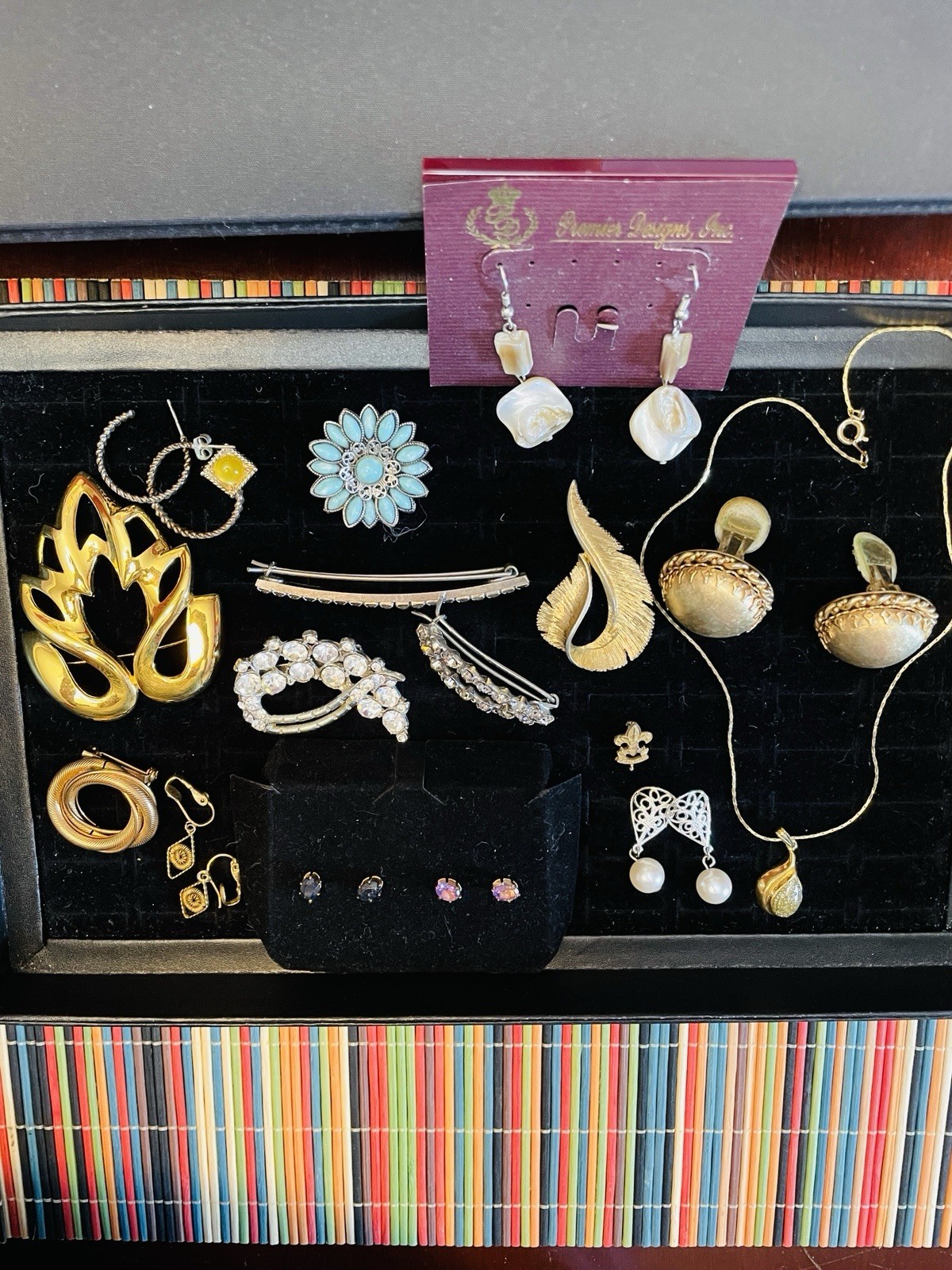 Jewelry Lot Ronte Diamond Dust Necklace Rhinestone Brooch Earrings 17 Pcs Vntg