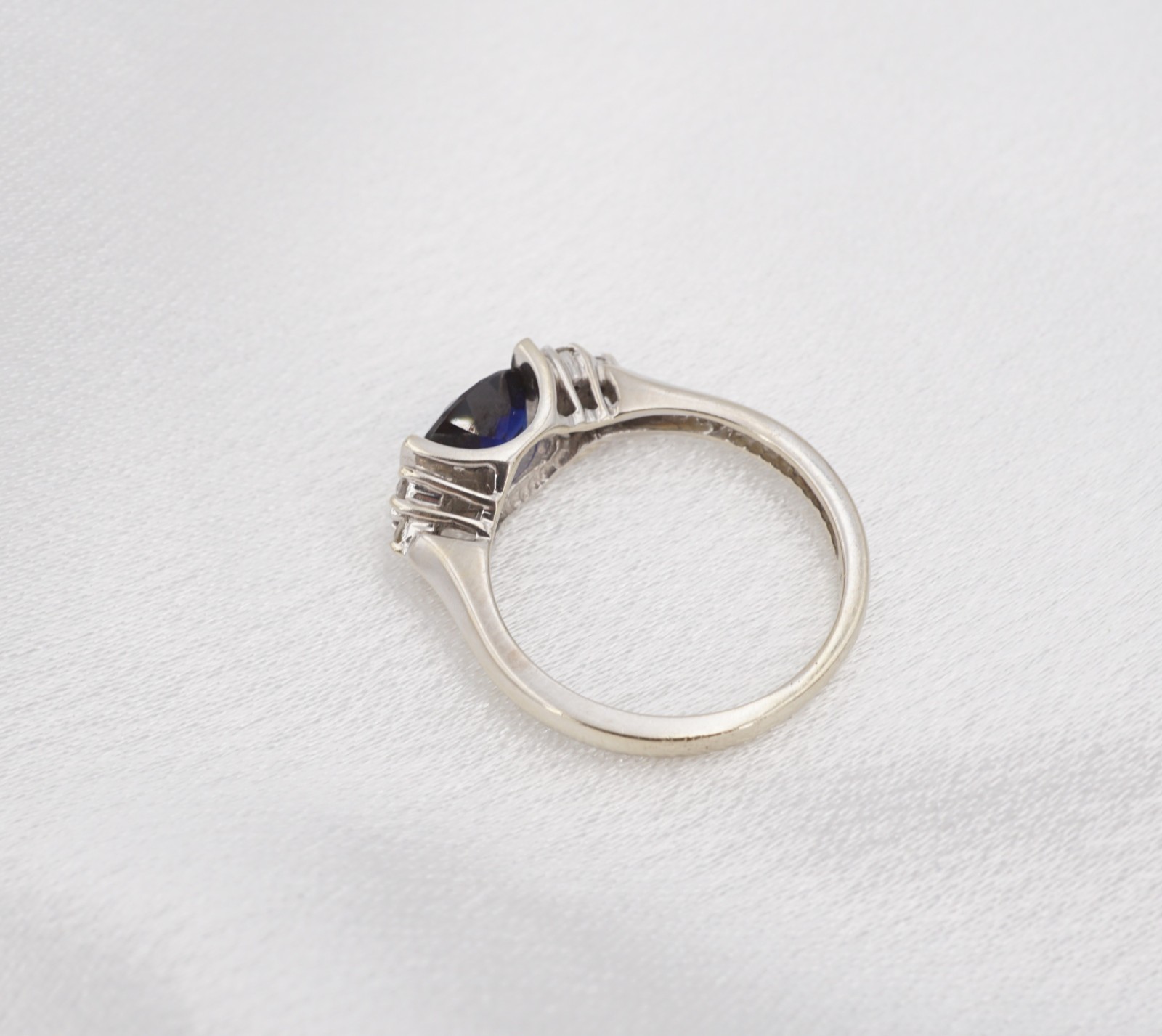 14k Natural Sapphire Diamond Ring White Gold Tension Size 5.75 Estate RG5194