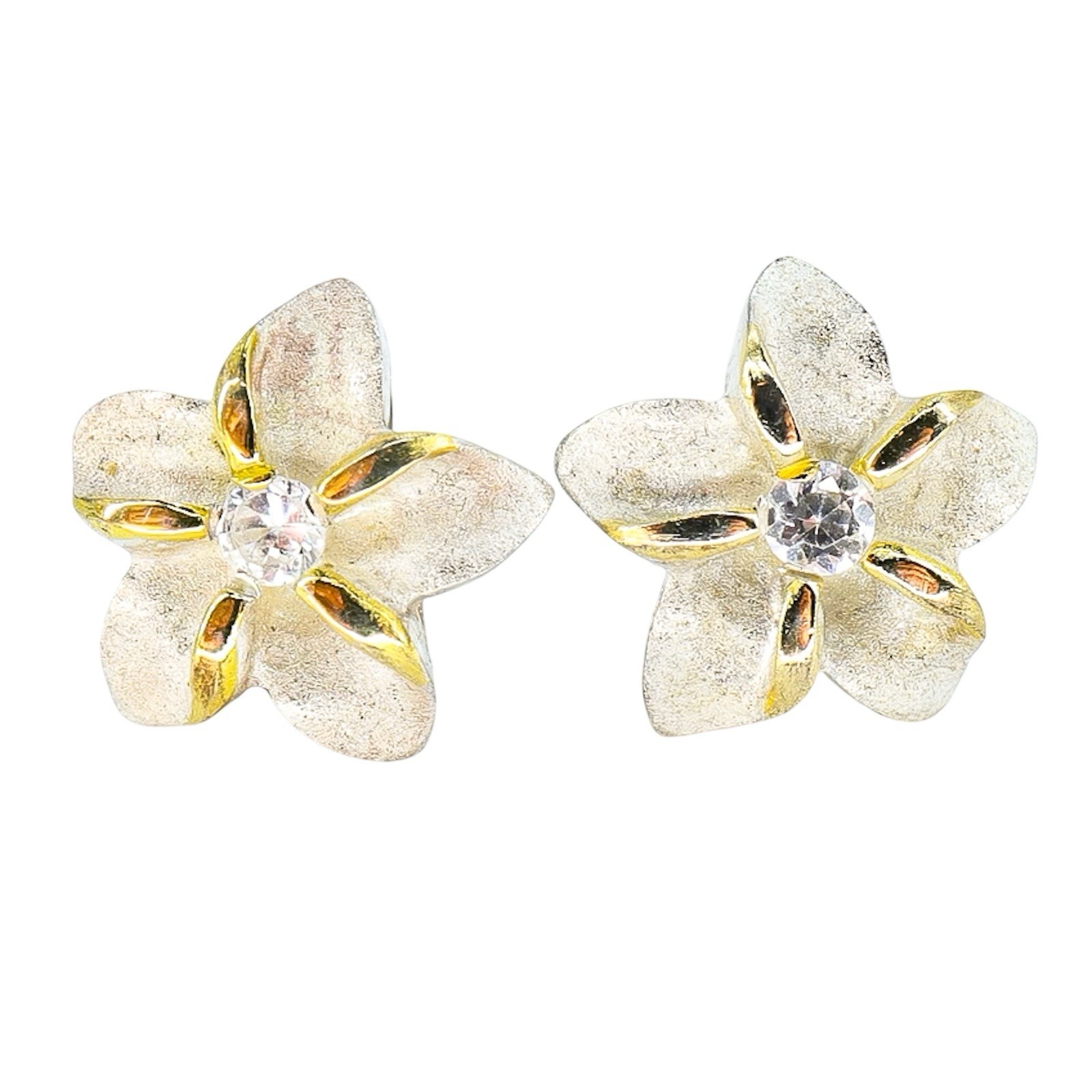 Lot Of 3 Sterling Silver Small Stud Earrings Art Deco Cubic Zirconia Floral