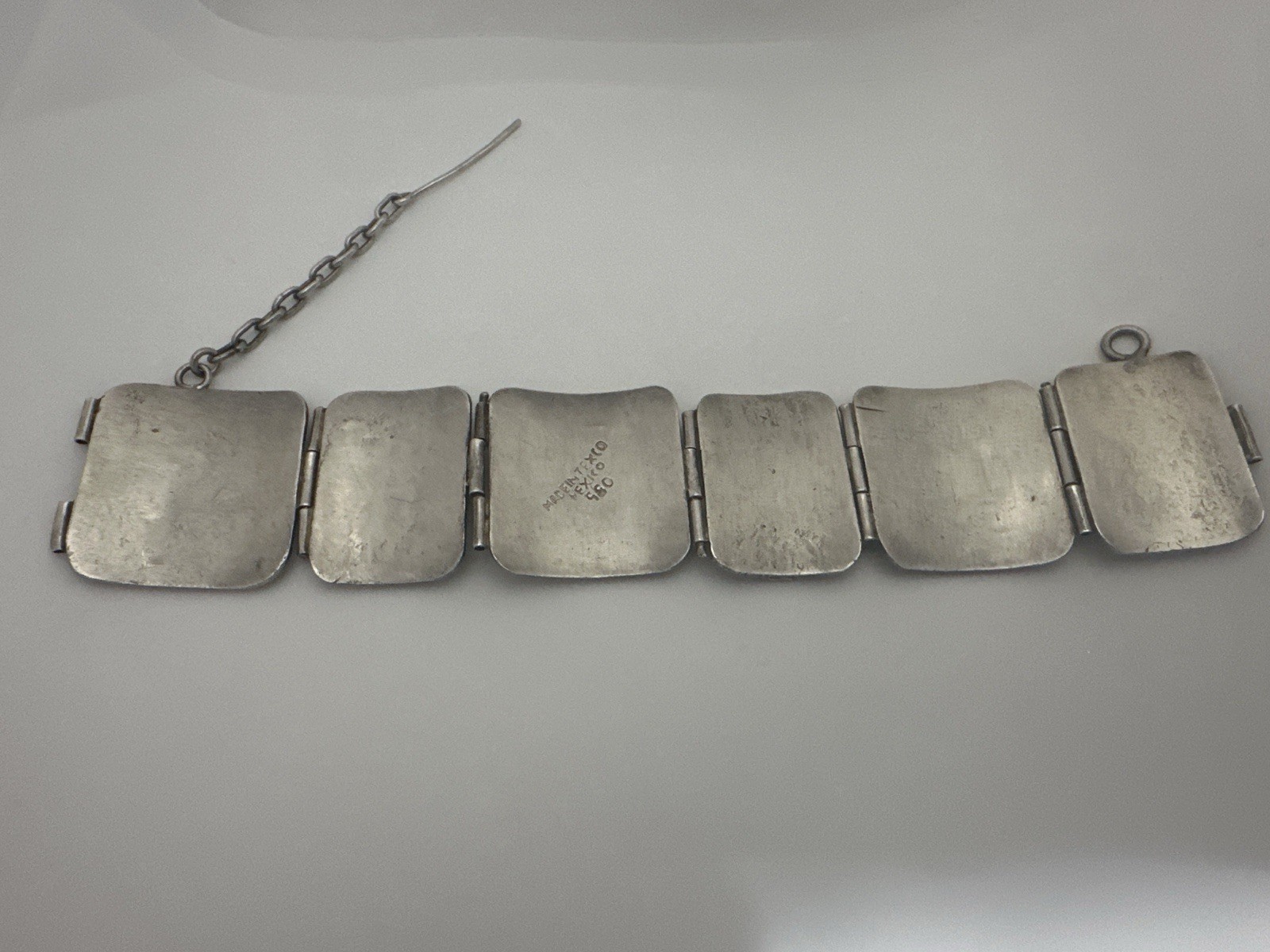 Vintage Early Taxco Mexico 980 Silver Panel Aztec Mayan Bracelet, 89 Grams