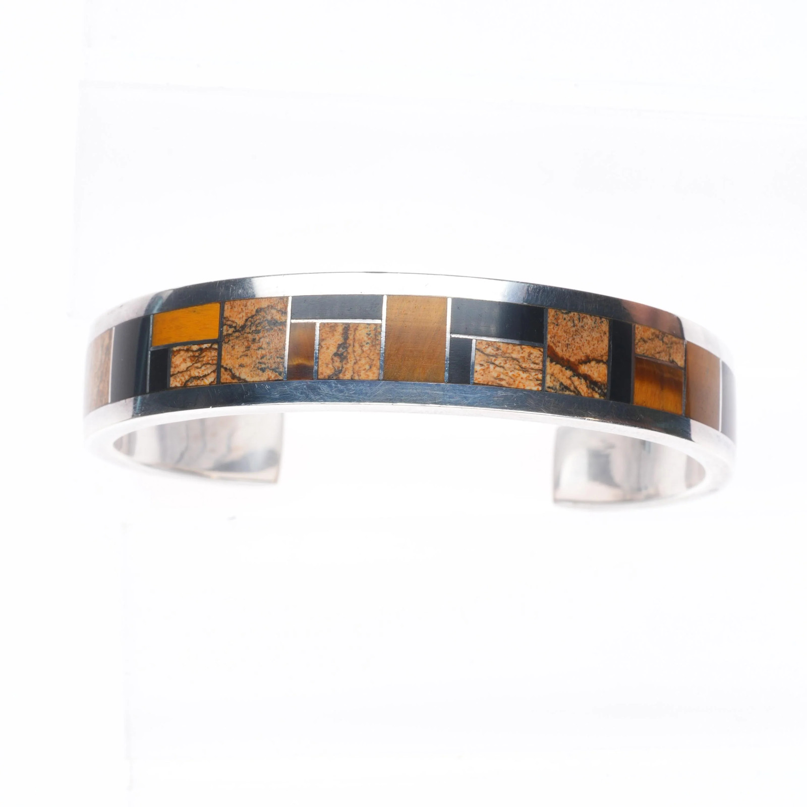 6.25″ Donald Douglas Navajo sterling silver black jade, tigers eye cuff bracelet