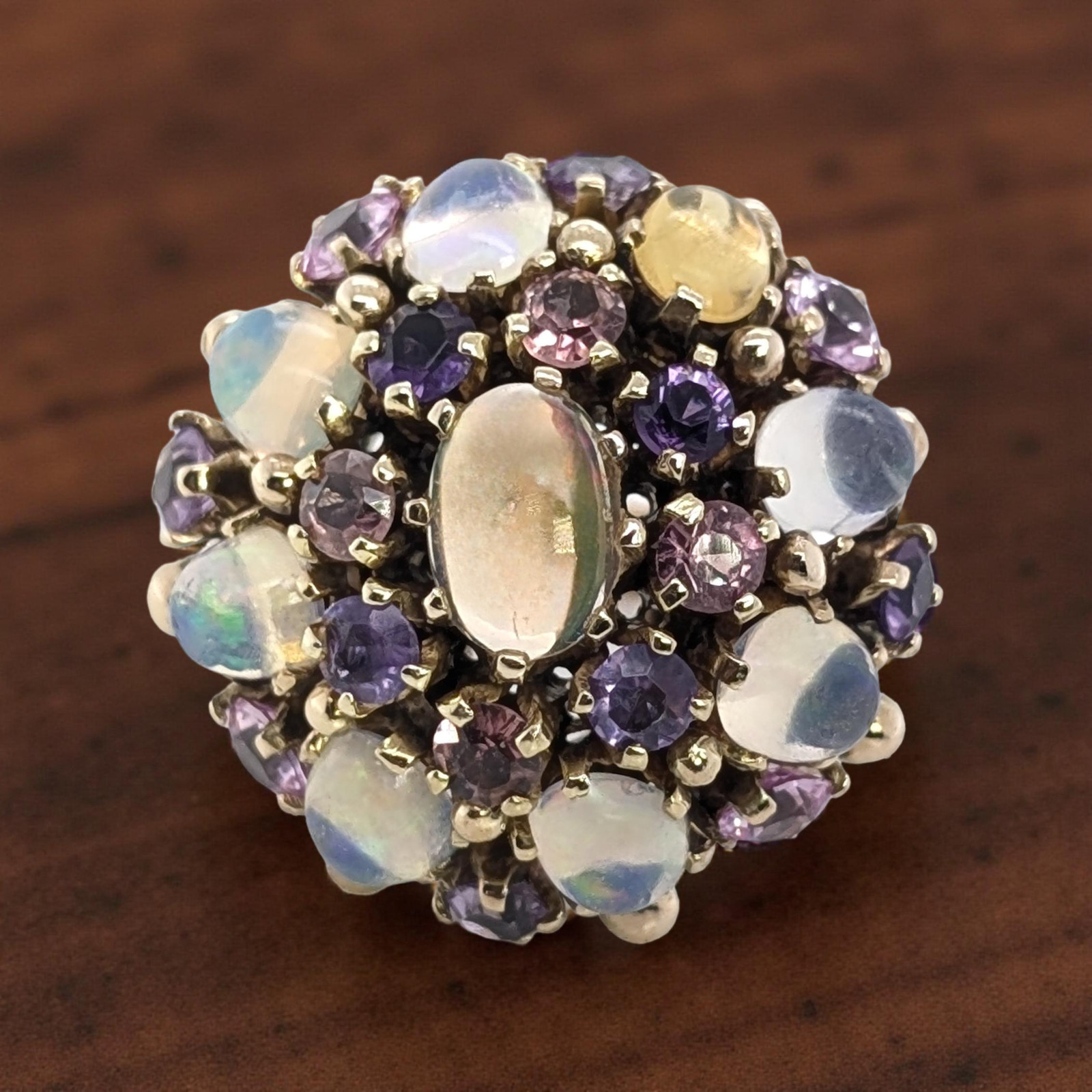 ESTATE SOLID 14K YELLOW GOLD OPAL PINK PURPLE GEMSTONE RING SIZE 4.25 #8037