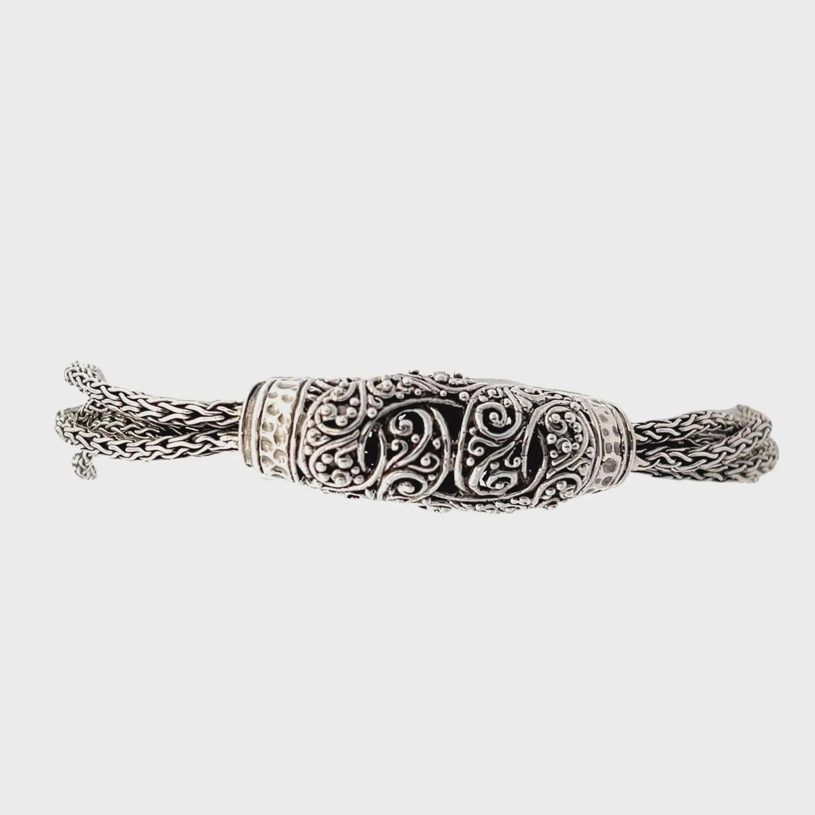 Sarda Janyl Adair Bali Sterling Silver Scroll Station Spiga Wheat Chain Bracelet