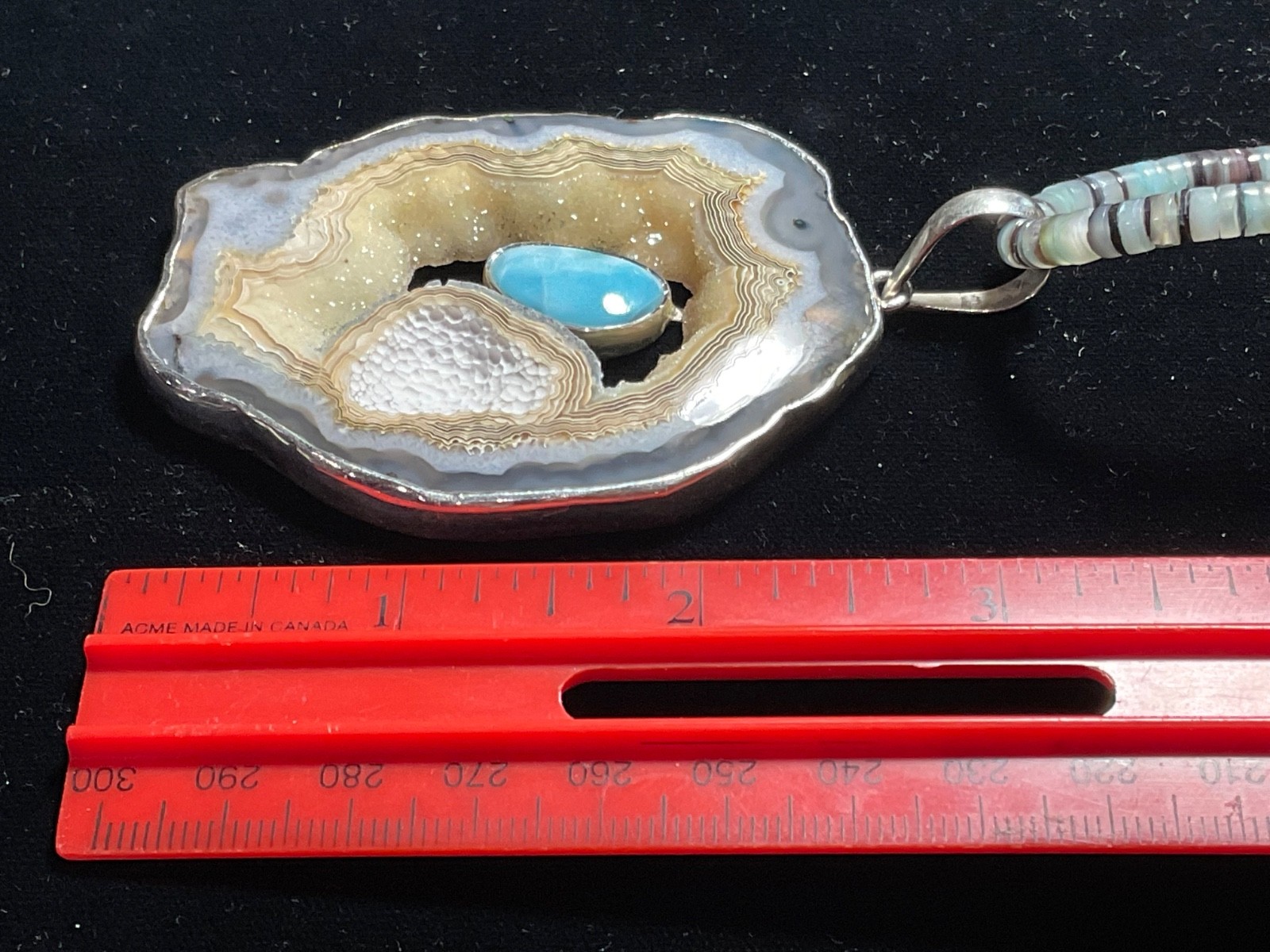 Unique Retro Large Sterling Silver Geode Slice Pendant Necklace