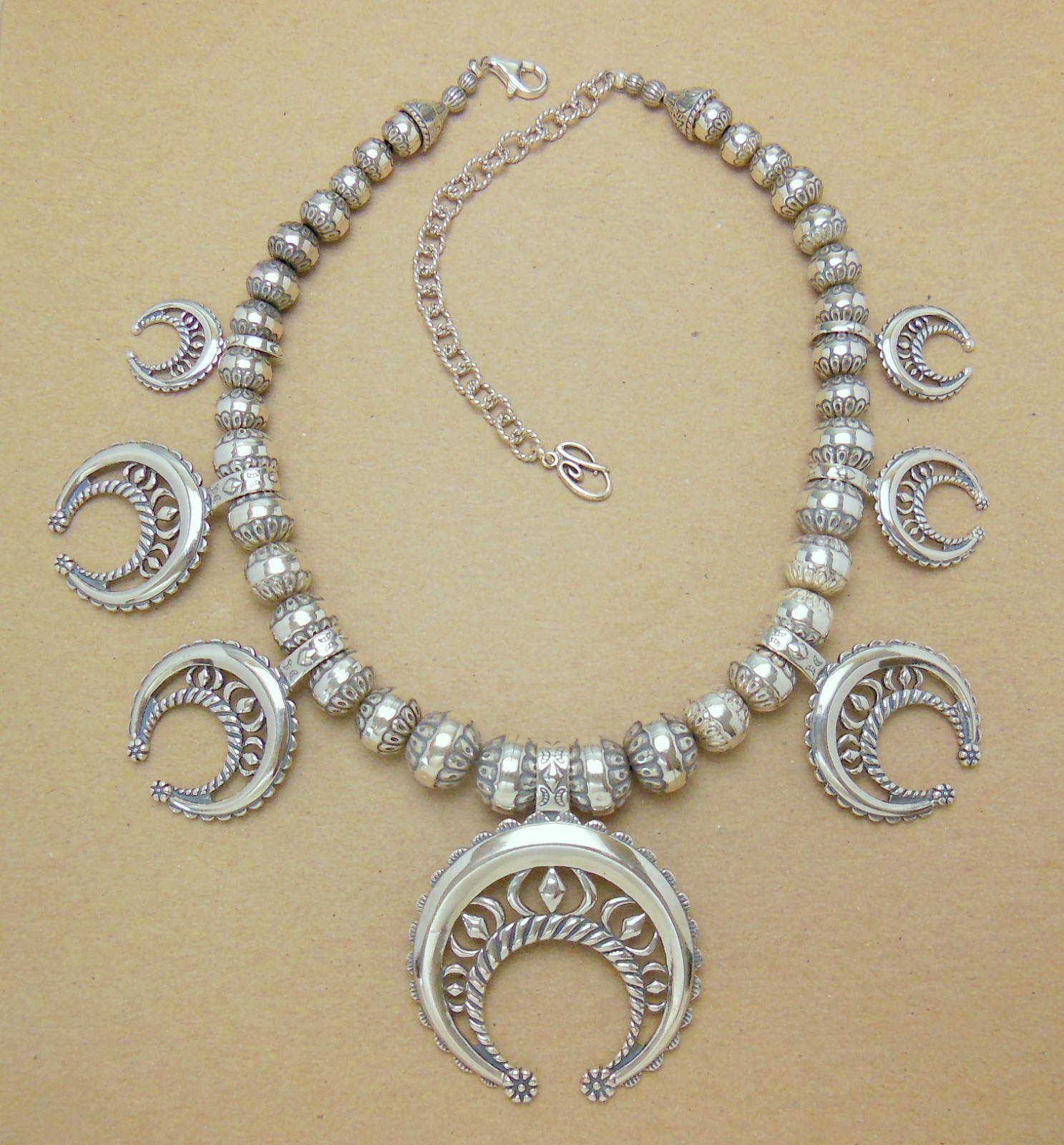 CAROLYN POLLACK Sterling Desert Pearl Naja Squash Blossom Necklace *FACTORY FLAW