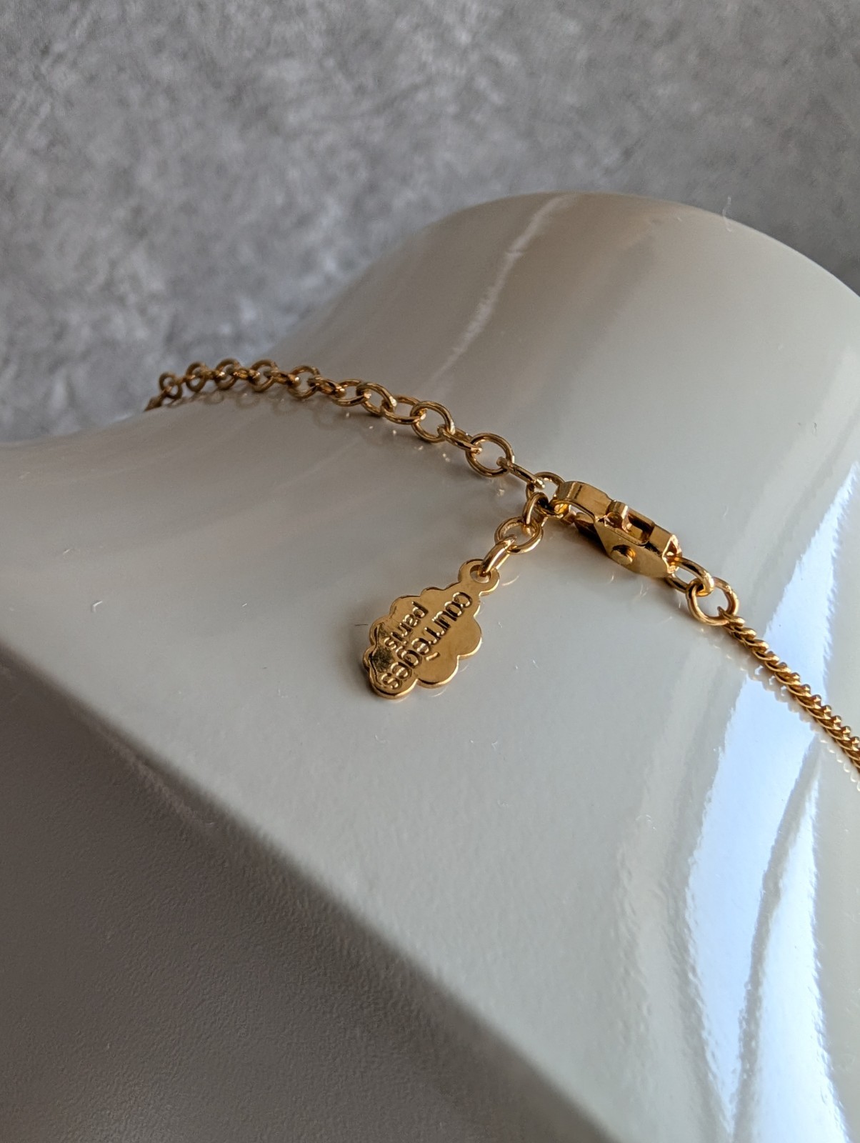 Vintage Courrèges Gold-Plated Circular “AC” Logo Pendant Necklace