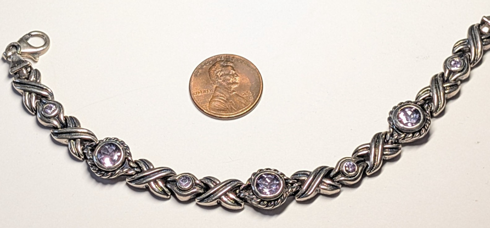 VINTAGE STERLING SILVER AMETHYST BRACELET ABOUT 7 1/16″ LONG
