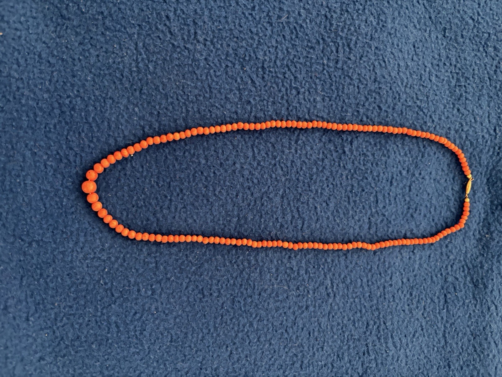 Antique Red Natural Coral Graduated Bead Necklace with 10k Barrel Clasp, 21”