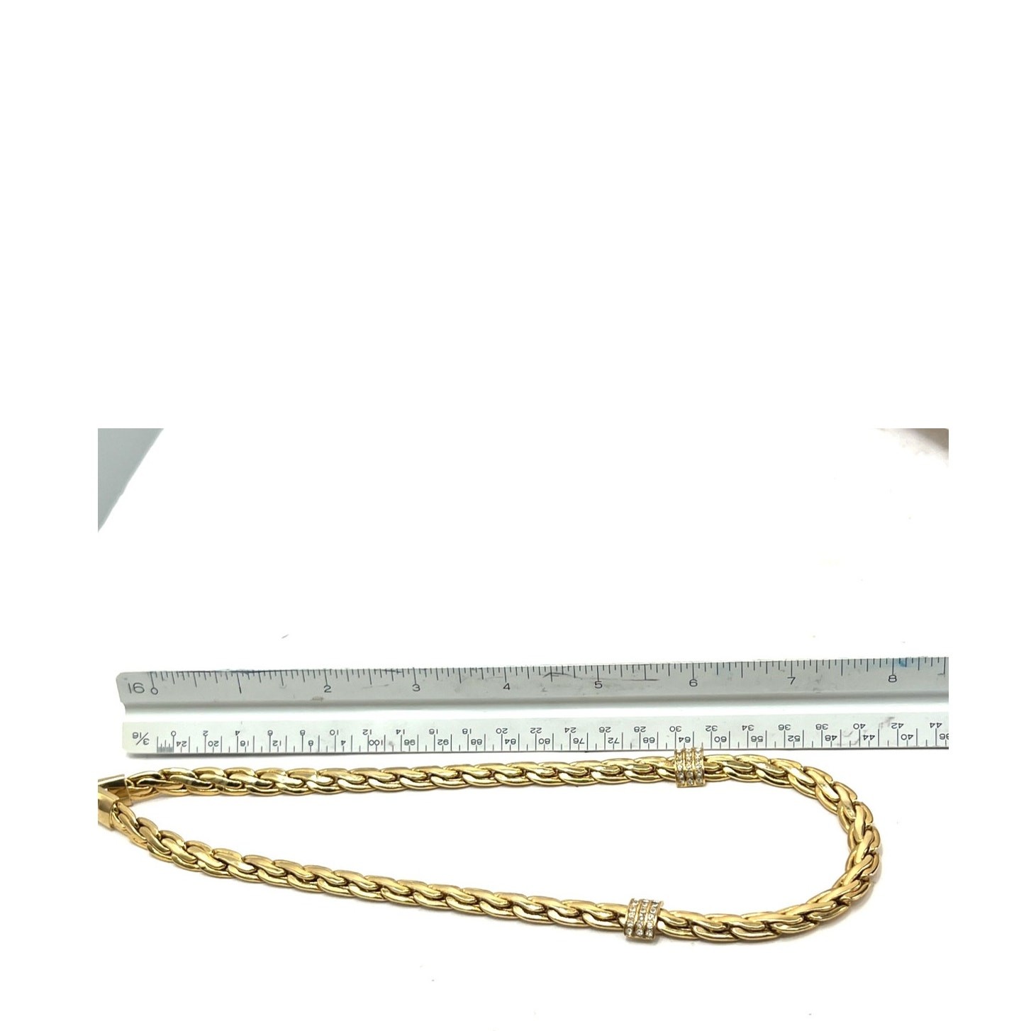 Vintage Necklace Gold Tone Plated Rope Snack Chain Crystal Rhinestone Link