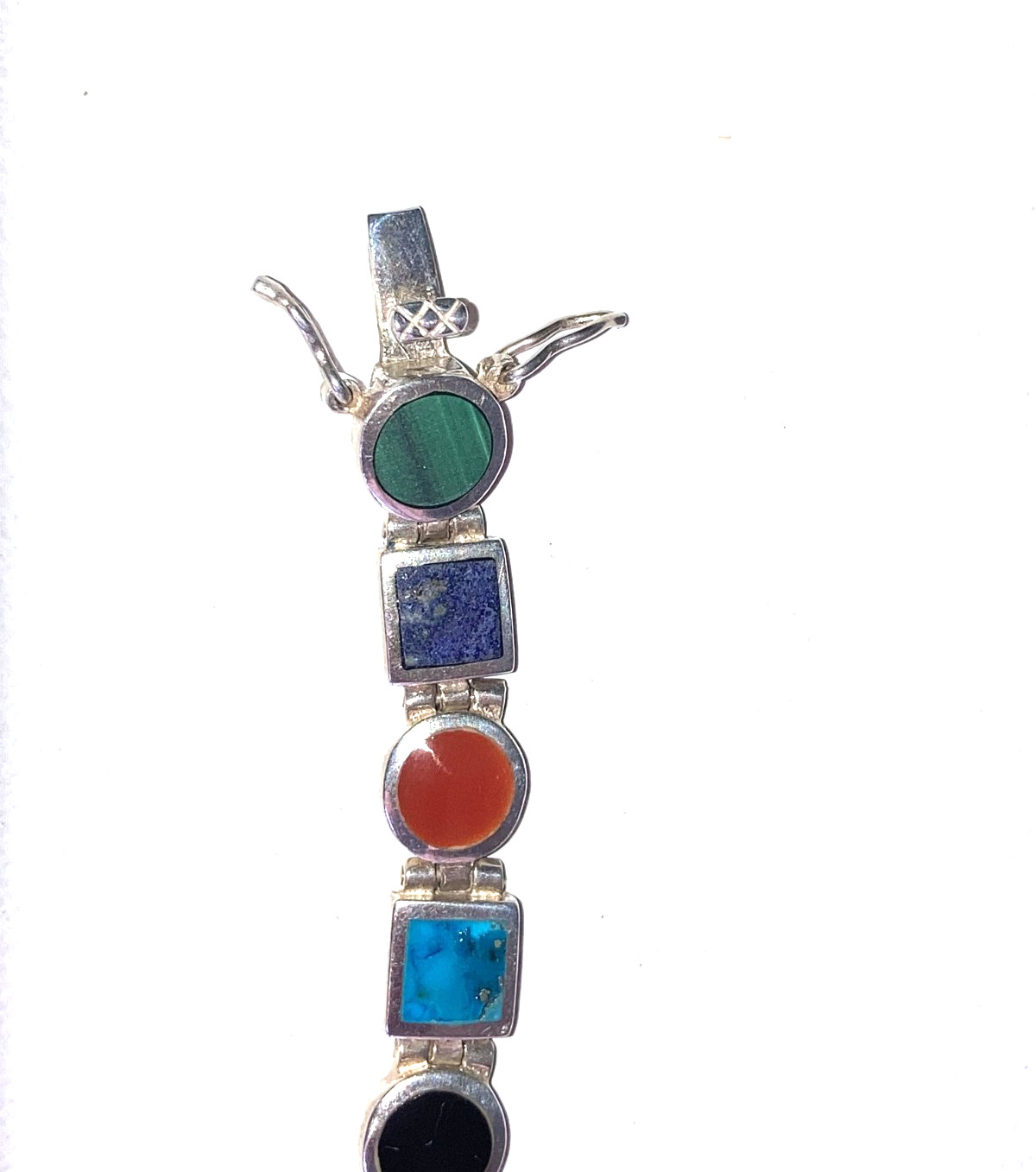 Vintage Sterling Silver Multi-Gemstone Signed Link Bracelet-Hinged-Flexible