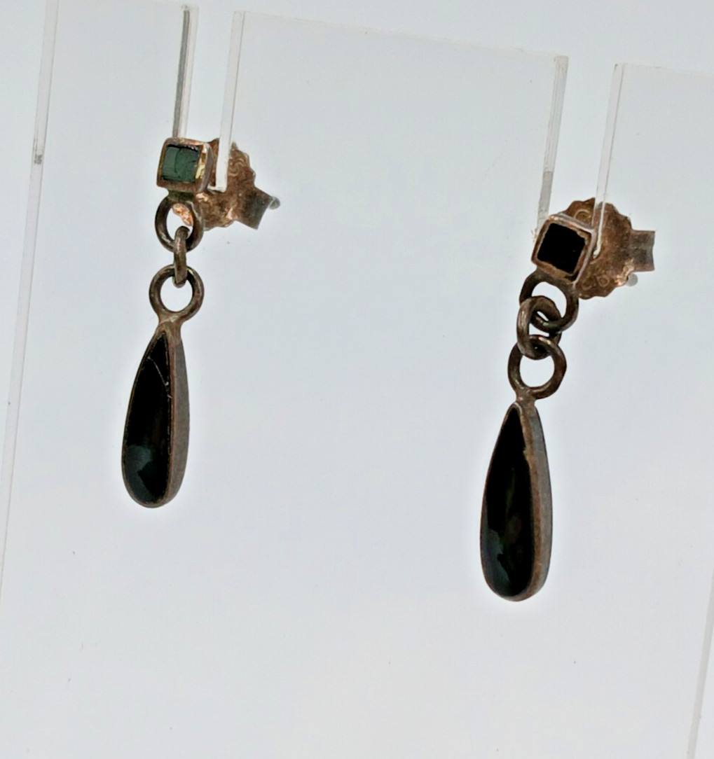 VTG 925 CW Black Onyx Dangle Earrings 0.75in Sterling Silver 1.3gtw Teardrop