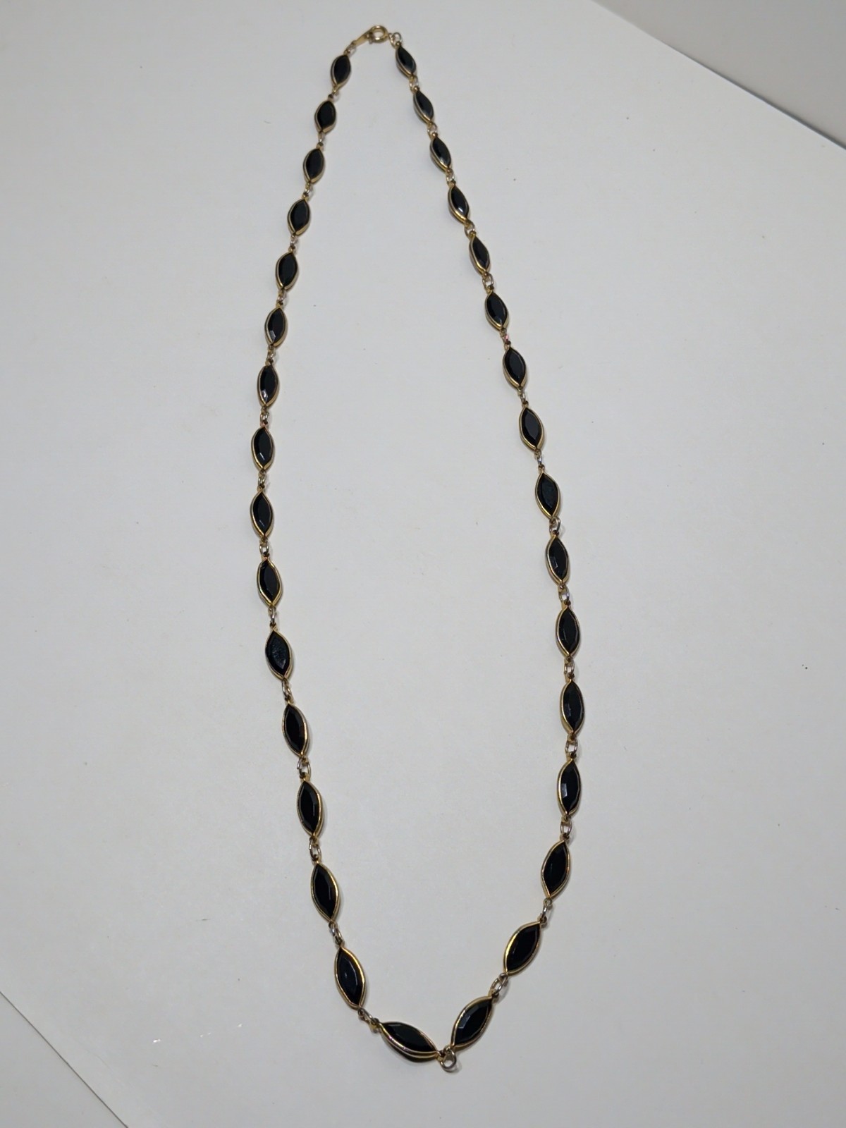 ✨VINTAGE✨ 29″ Goldtone Black Stones / Rhinestones Metal Links Necklace Costume