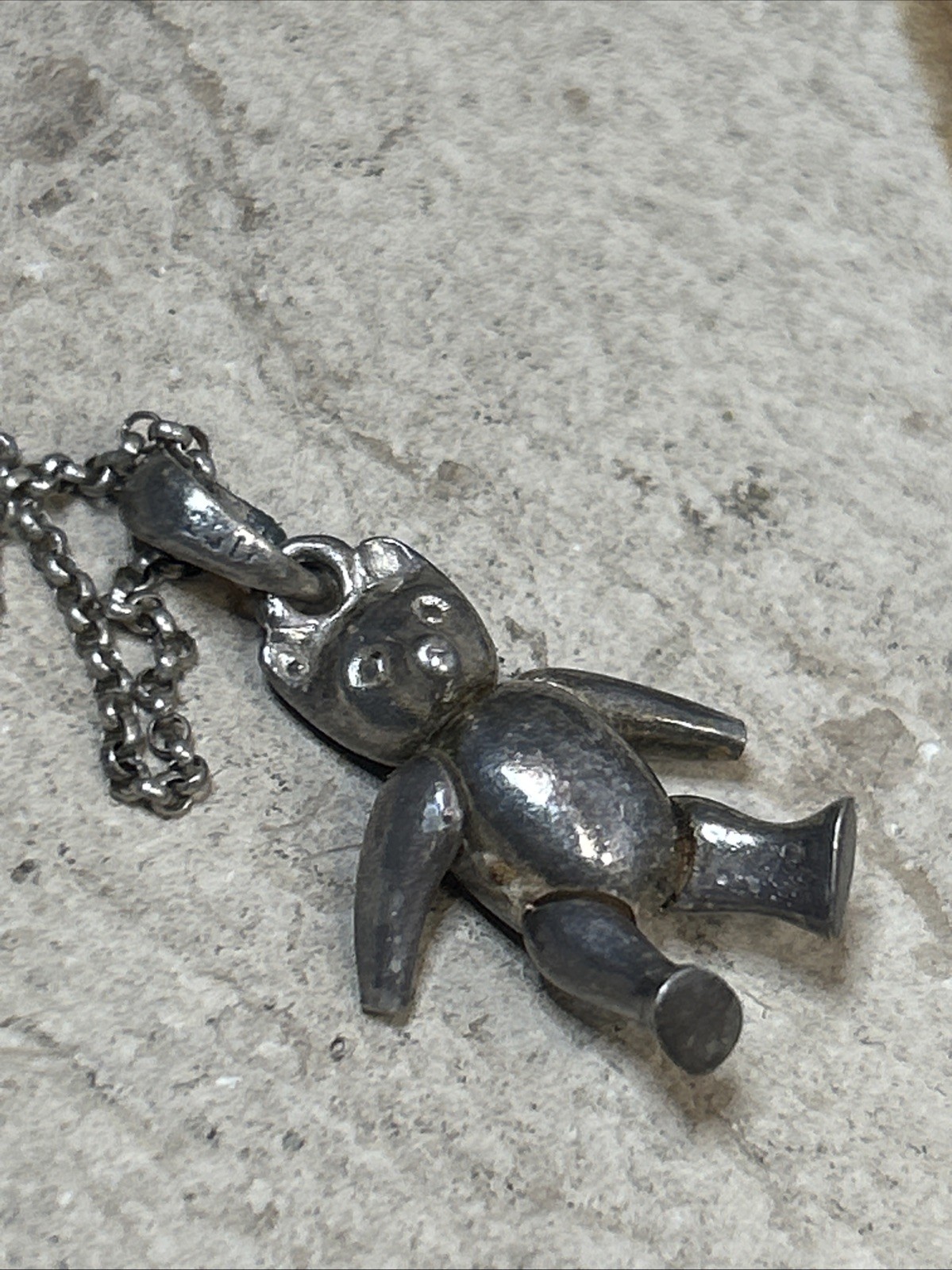 47. Unusual 925 Sterling Articulated BEAR Rolo chain link Necklace 18″, 7.2g