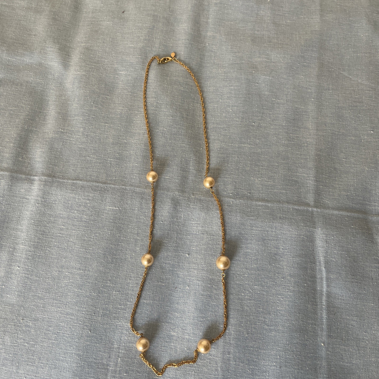 Vintage Gold Tone with Faux Pearls Station Necklace Signed KJL 80s