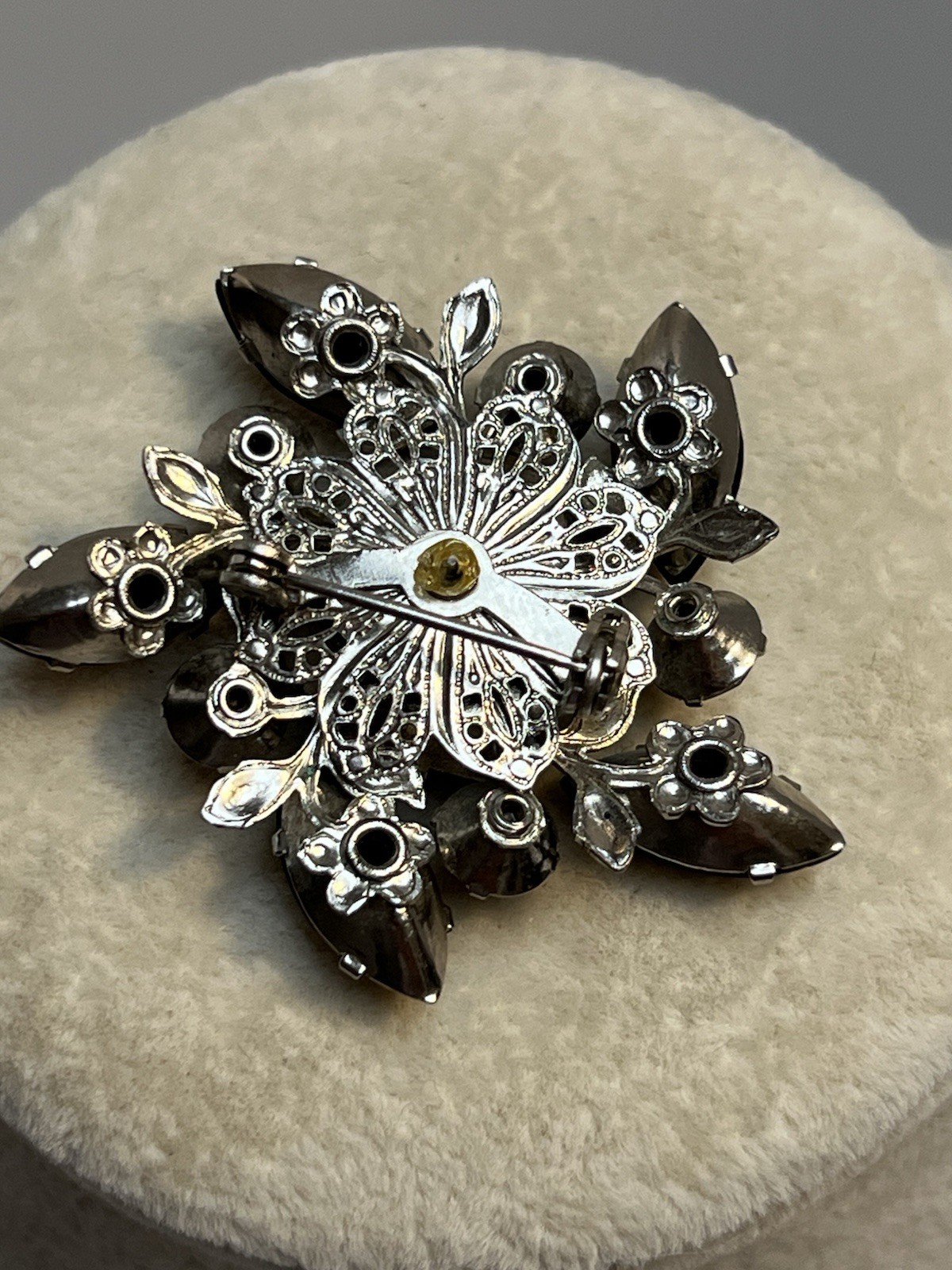 Vintage Black & Clear Rhinestone Brooch