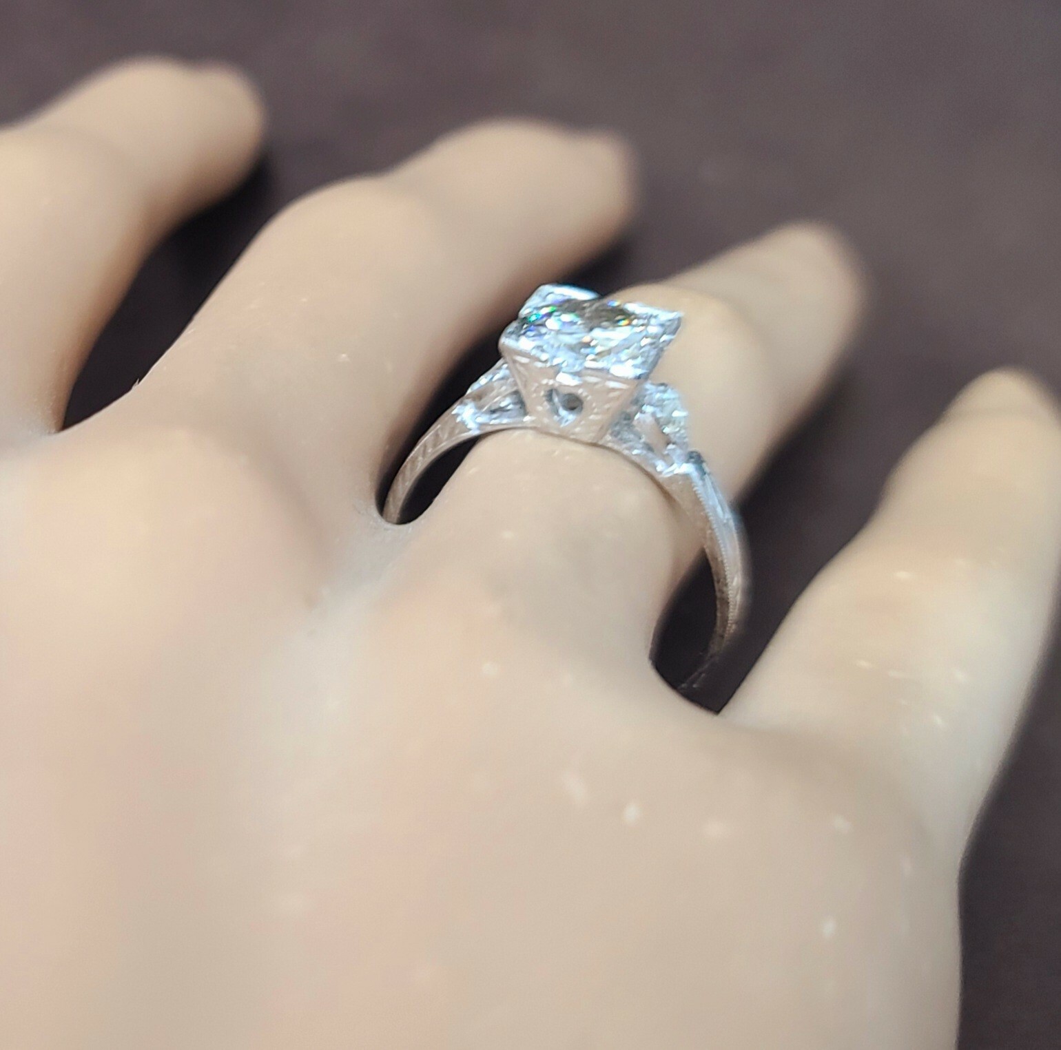 1.53ct.Platinum filigree Engagement Ring Round Natural Diamond circ 1930’s