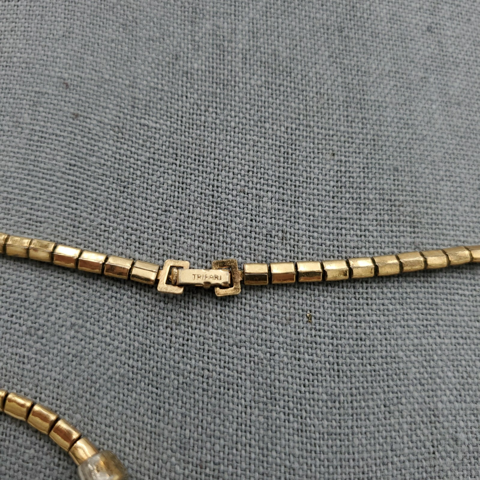 Trifari Alfred Philippe Gold Necklace Clear Rhinestone Lozenge Choker Channel