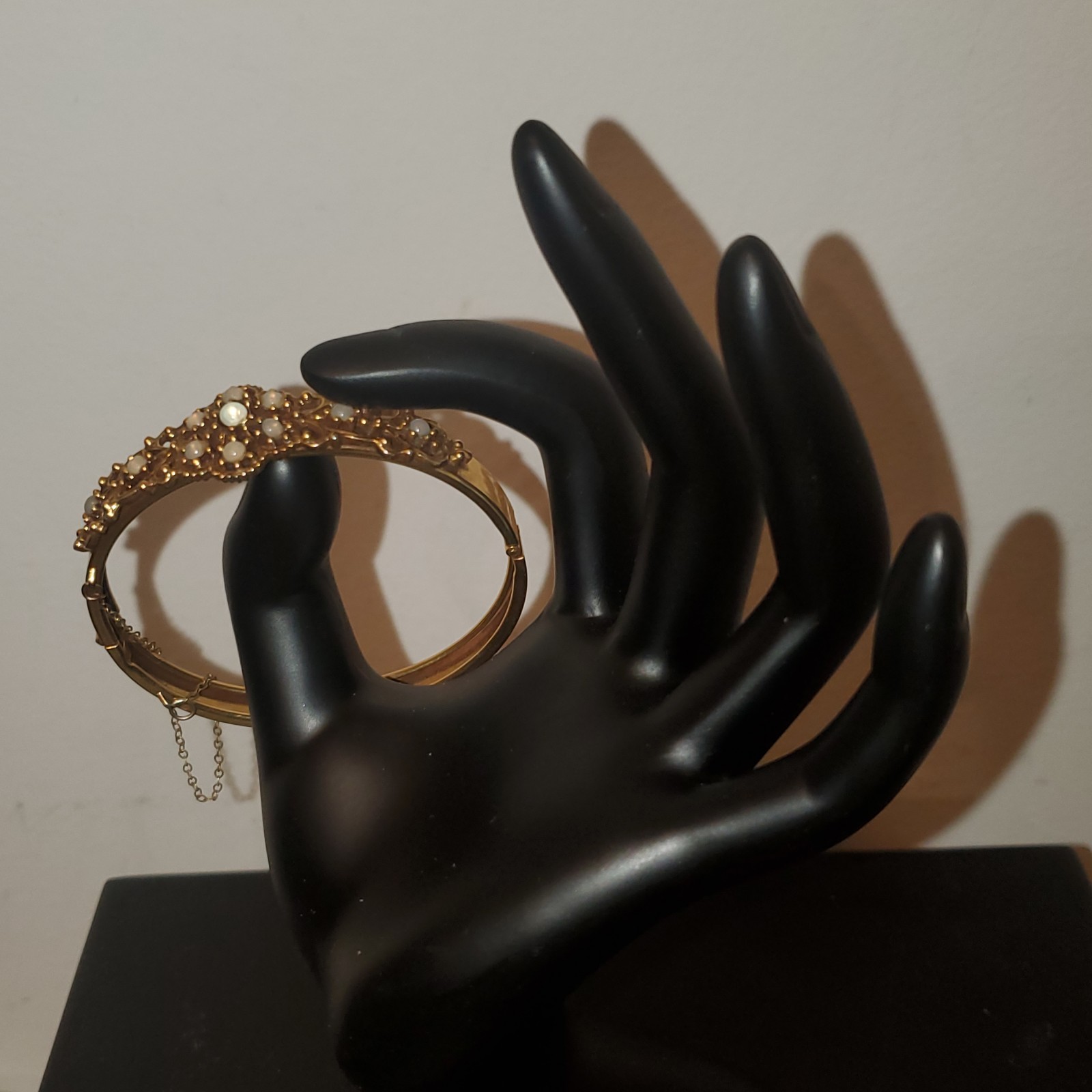 Victorian Revival Style Gold Tone Filigree Hinged Bangle Bracelet- 7.75″