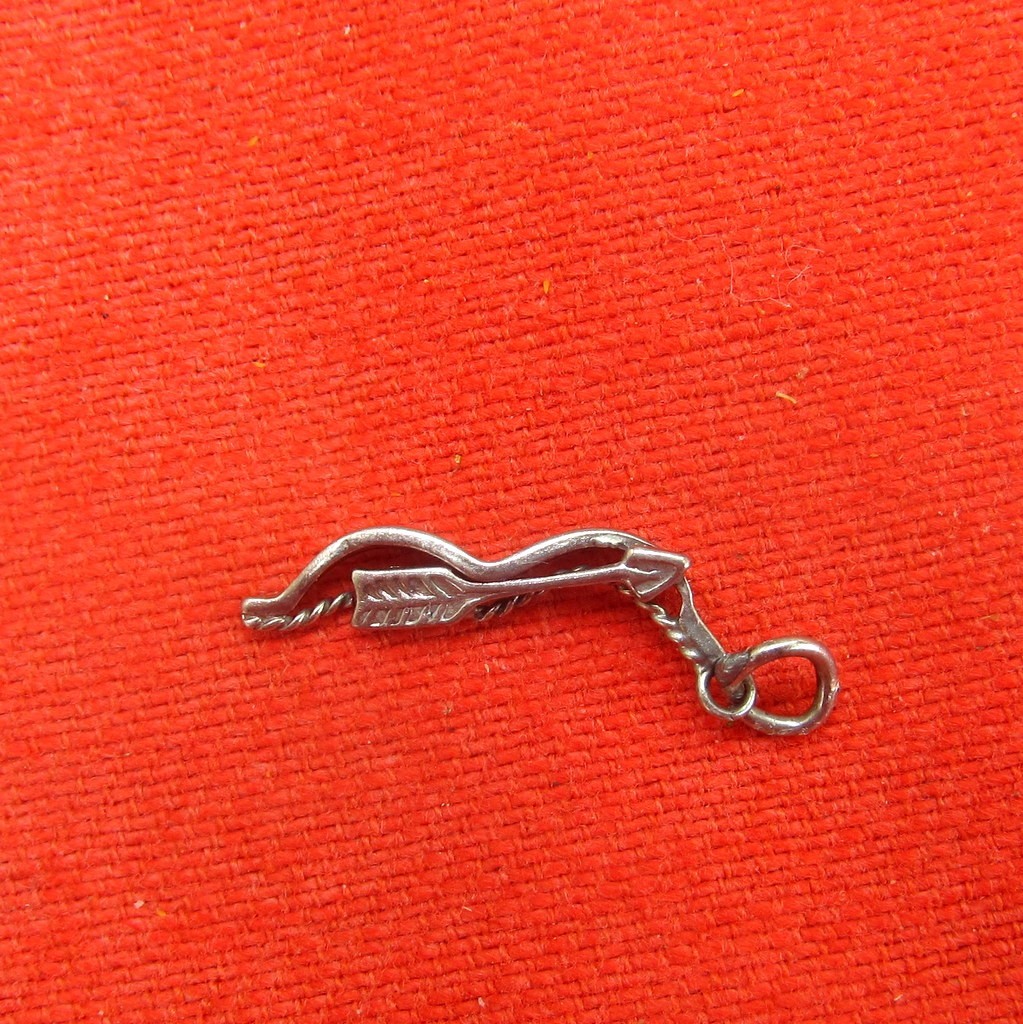 3-D Detail Bow & Arrow Sterling Silver Charm About 1-in. L Vintage