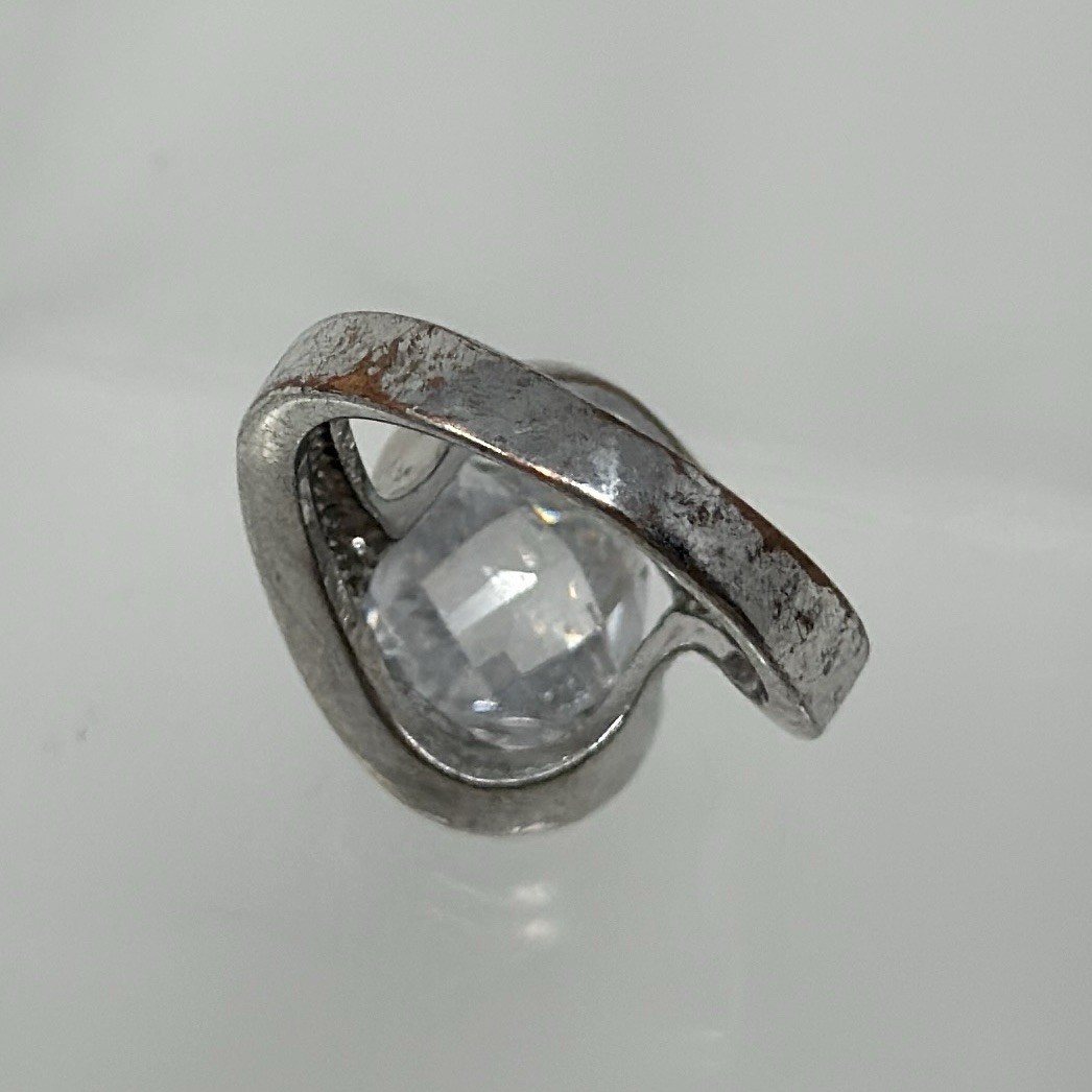 Vintage Silver Tone Cushion Cut Crystal Tension Setting Cocktail Ring Size 7