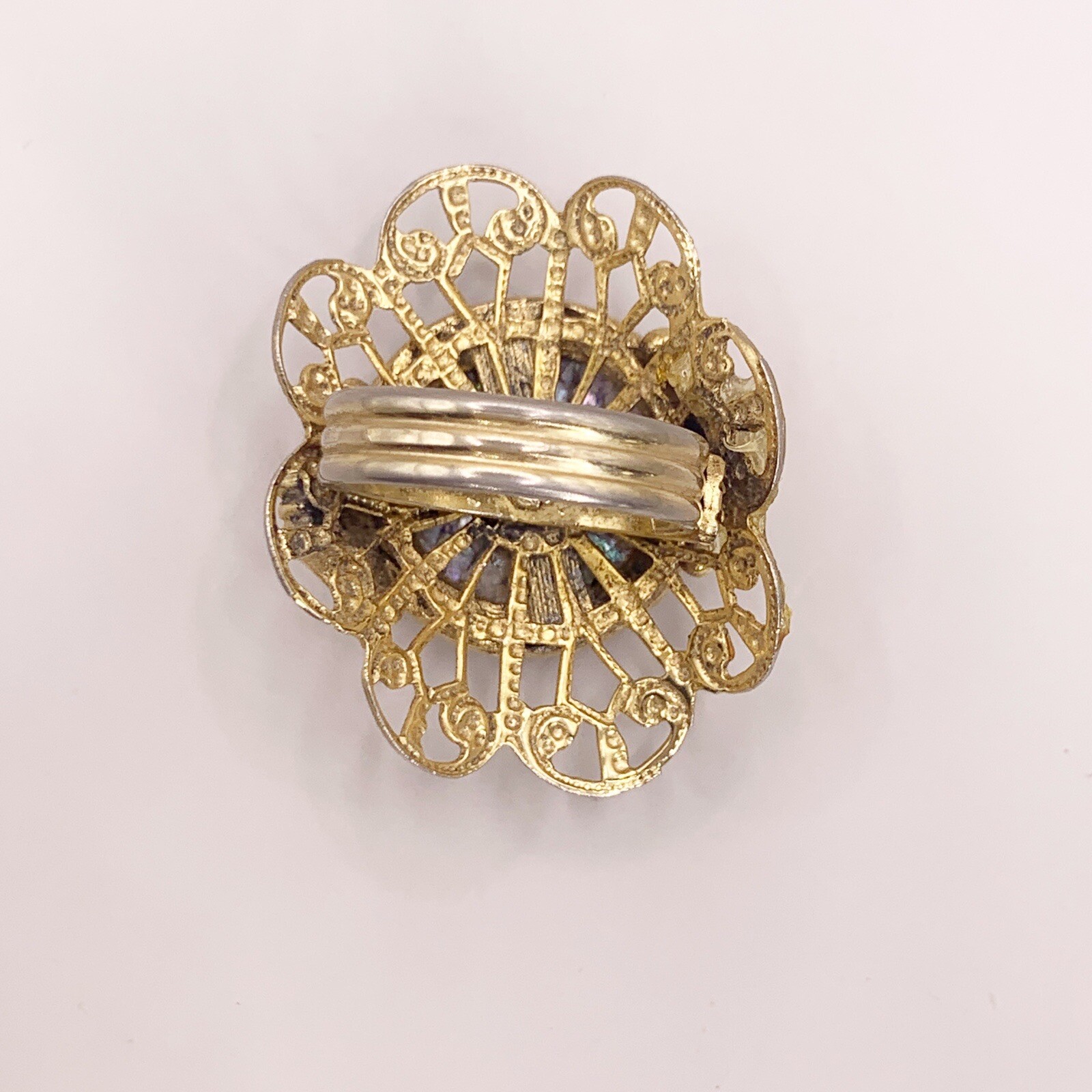 Vintage Cocktail Ring Costume Jewelry Off White Ivory Gold Color Tone Adjustable
