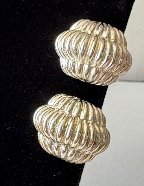 Gay Boyer Shell Earrings VTG Clip On Silver Tone 80s 90s Designer Signed