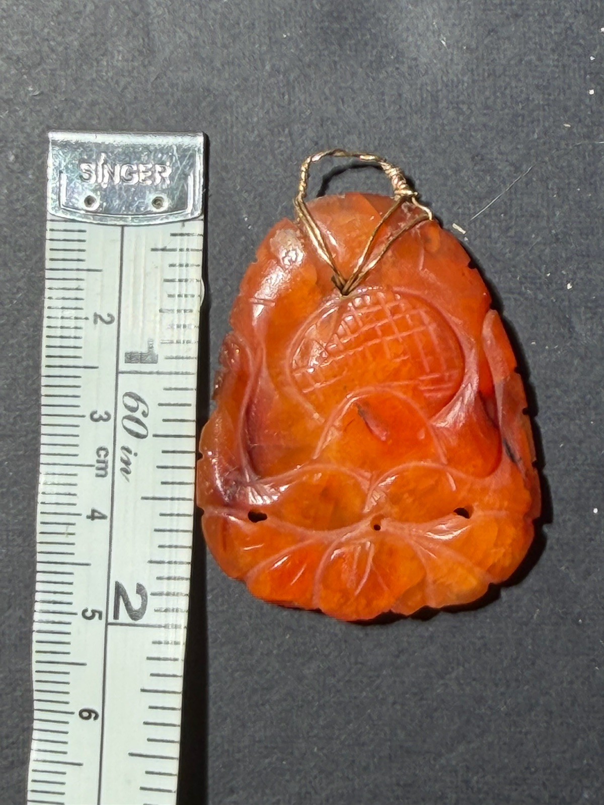 Vintage Carved Carnelian Stone Pendant 10k Solid Gold Wire Bail Old Repair