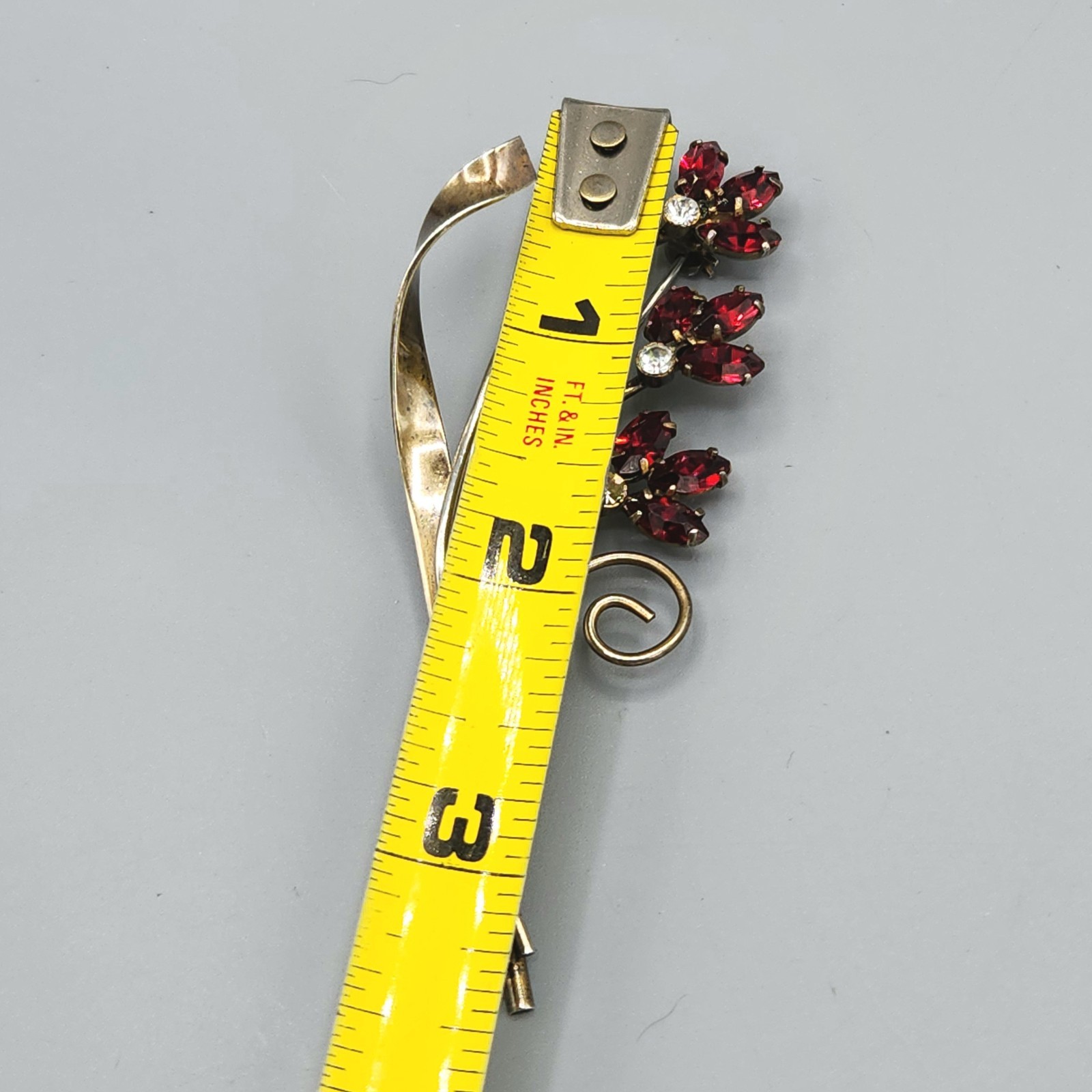 Retro Gold Wash Sterling Silver Siam Red Marquise Glass Flower Bouquet Brooch