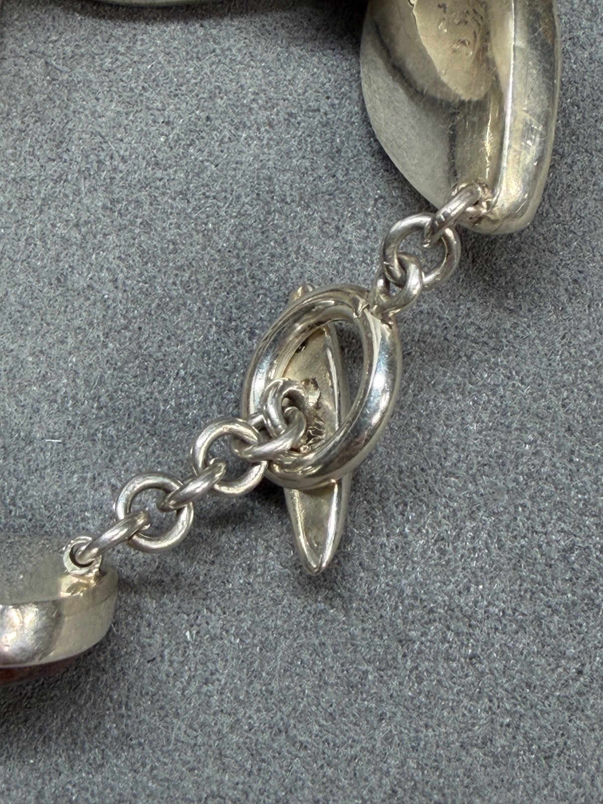 Vintage LOS CASTILLO Mexico Sterling Silver Red & Poppy Jasper Cabochon Bracelet