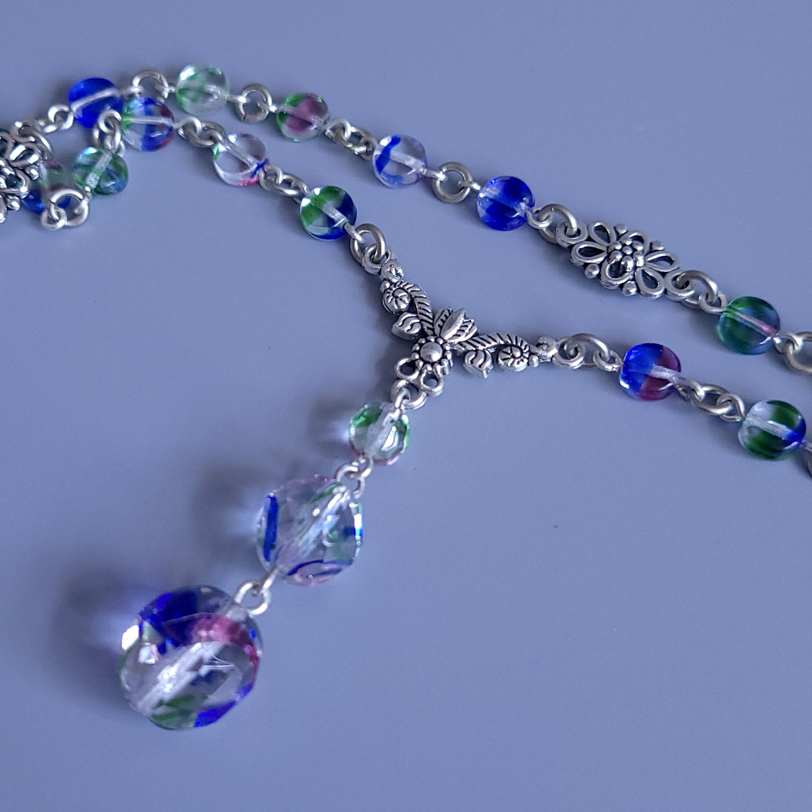 Iris Glass Necklace 19” Multicolor Czech Vintage Beads Women`s Jewelry
