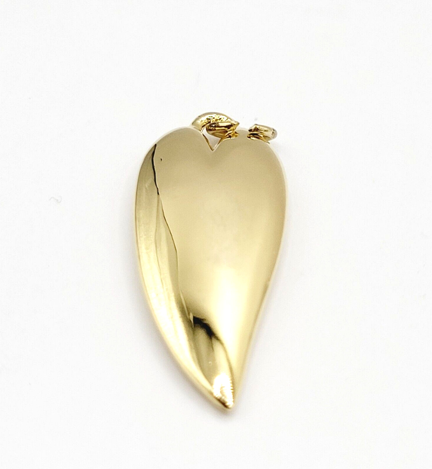 Modernist Heart Slim Curved Elongated Shape Light Puff Gold Tone Vintage Pendant