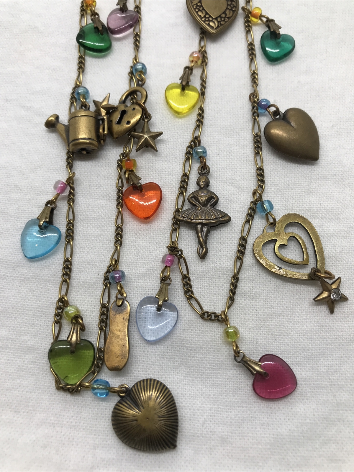 Vintage Glass Works Studio Glass & Brass Charms in Multi Colors Necklace 5