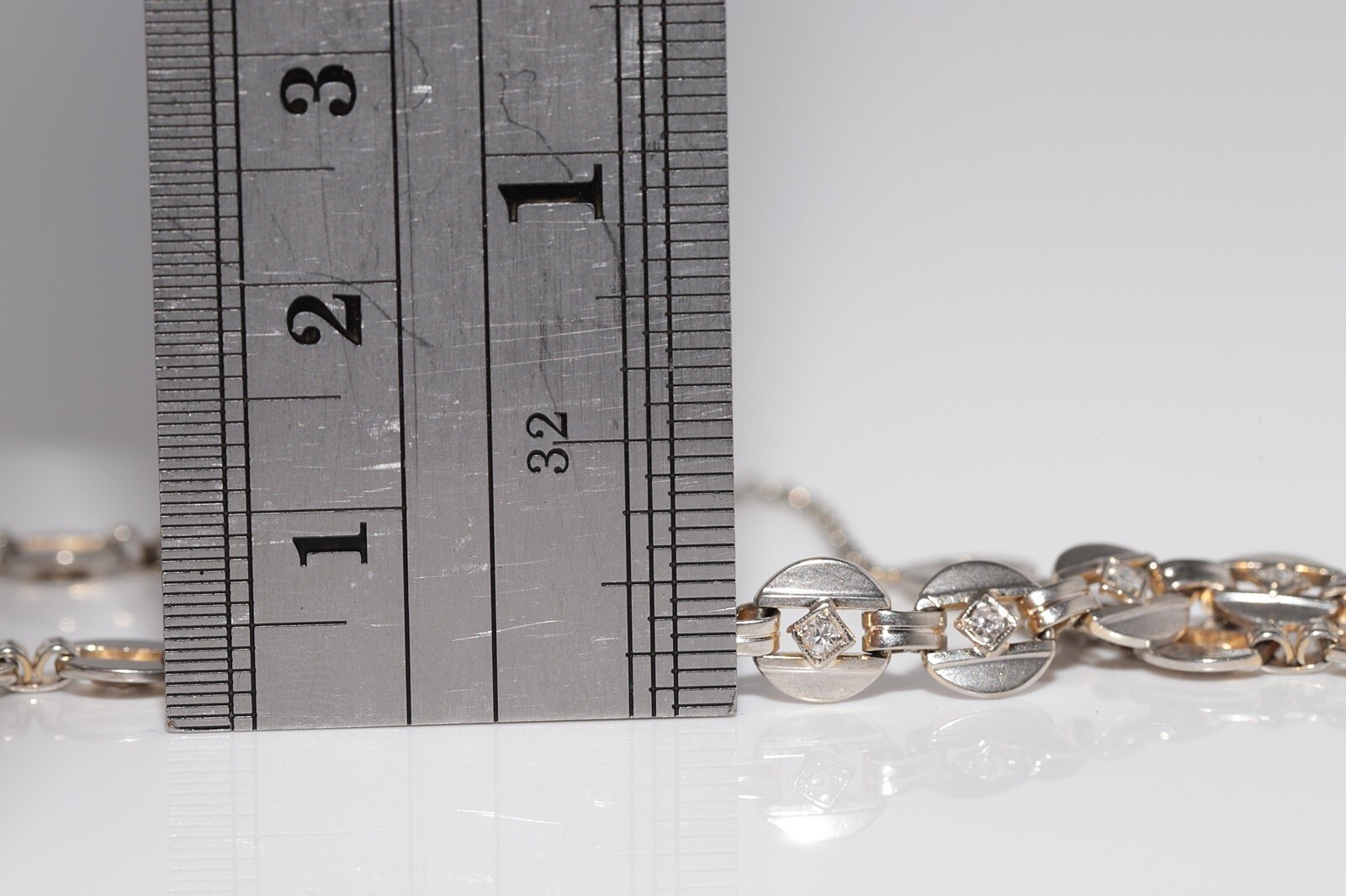 Antique Circa 1920s Art Deco 14k Gold Natural Diamond Decorated Tennis Bracelet