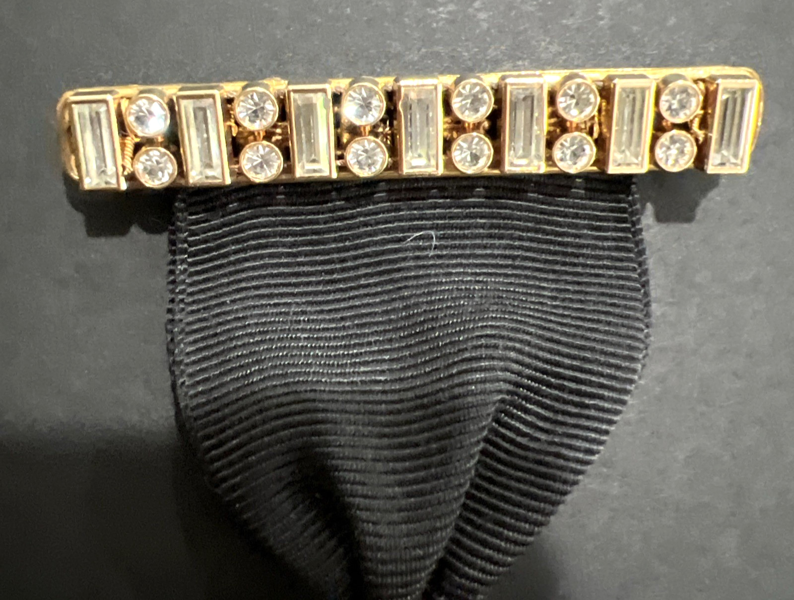 VTG. SIGNED MIRIAM HASKELL RHINESTONE MALTESE CROSS on RIBBON & CROSS BAR BROOCH