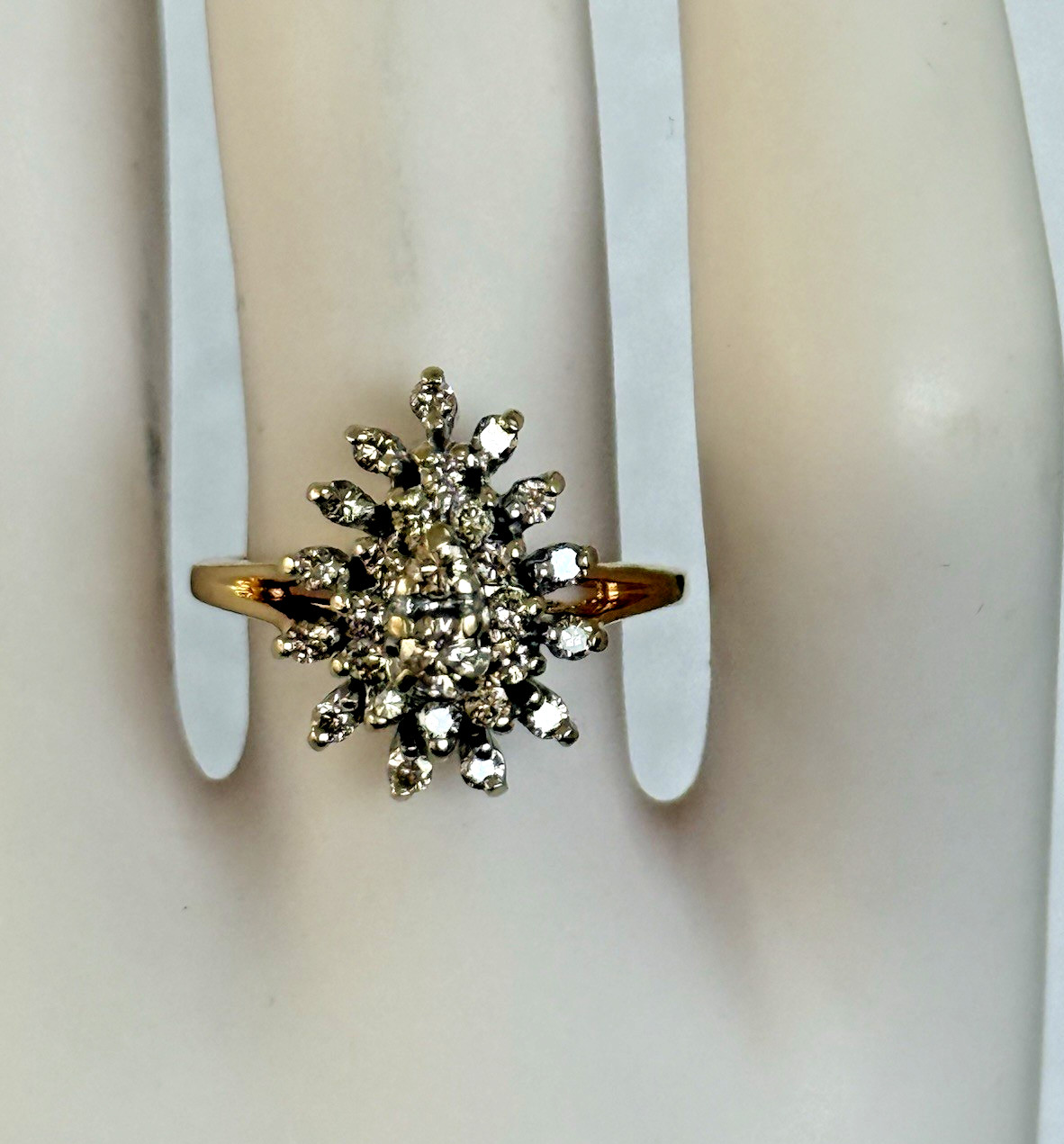 Vintage 0.45ct Champagne Diamond Pear-shaped Cluster 14K Yellow /White Gold Ring