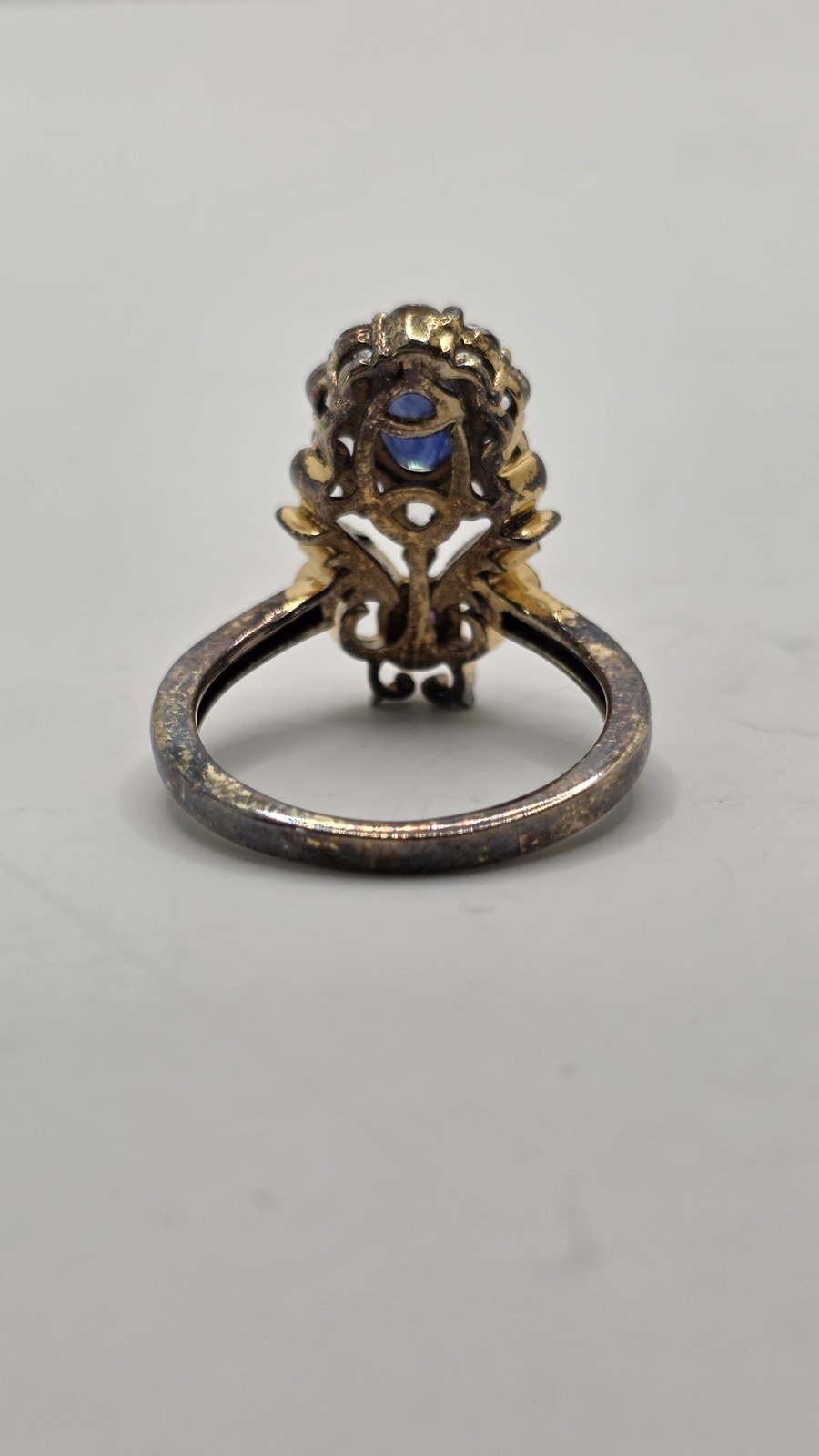 Vintage Sterling Silver 925 Victorian Two Tone Sapphire And Ruby Ring Size 7