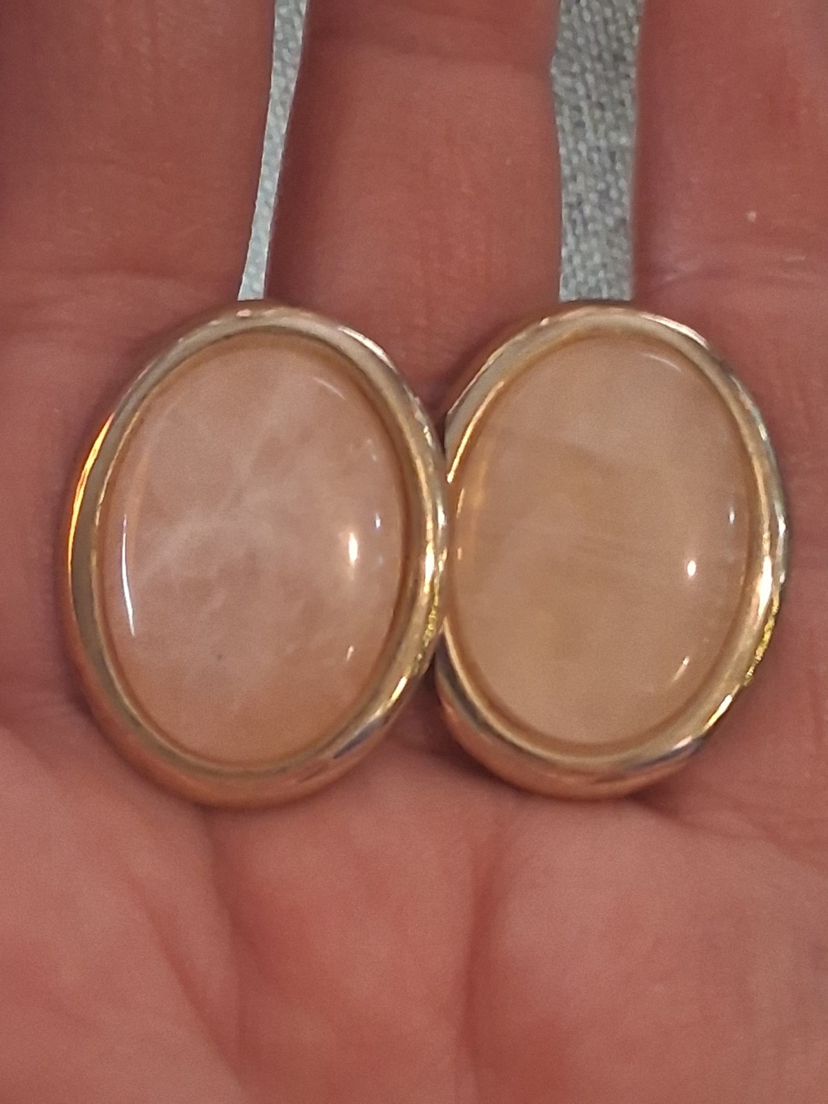 Rose quartz oval cabochon gold plated vintage earrings