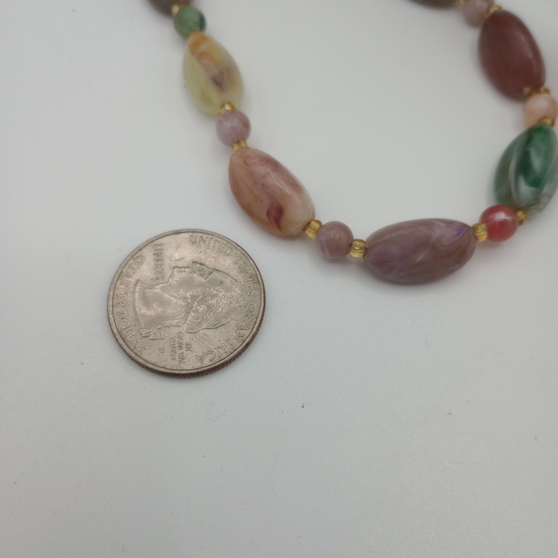 Vintage Multicolor Pastel Multi Color Gold Tone Spacer Bead Necklace 16.75 Inch