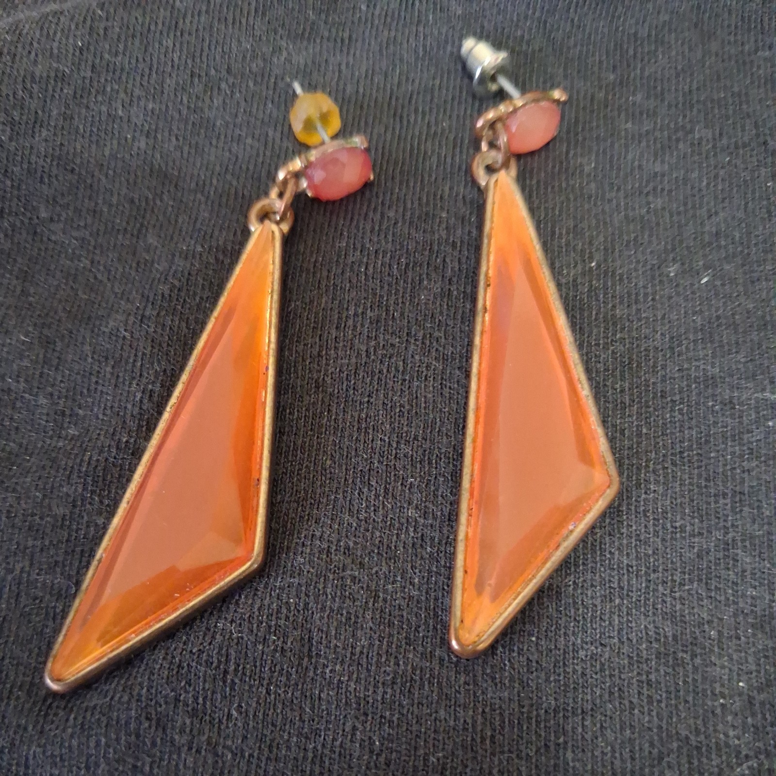 Vintage Long Triangular Vintage Burnt Sienna Acrylic Dangle Earrings