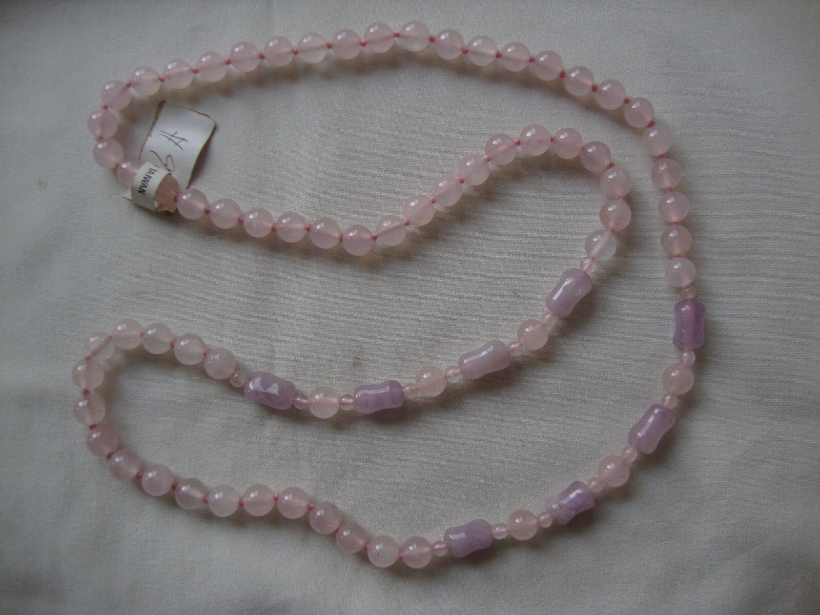 VINTAGE BEAD MEDLEY AMETHYST TUBE 4mm 8mm ROSE QUARTZ 29″ ENDLESS BEAD NECKLACE