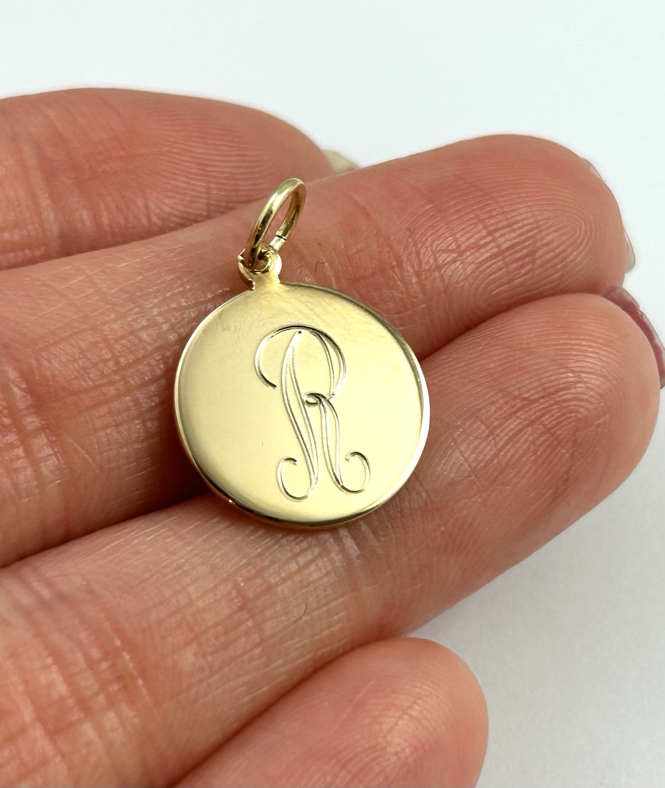 Vintage Initial R Charm Dainty Pendant Etched Gold Plated Metal Vintage Jewelry
