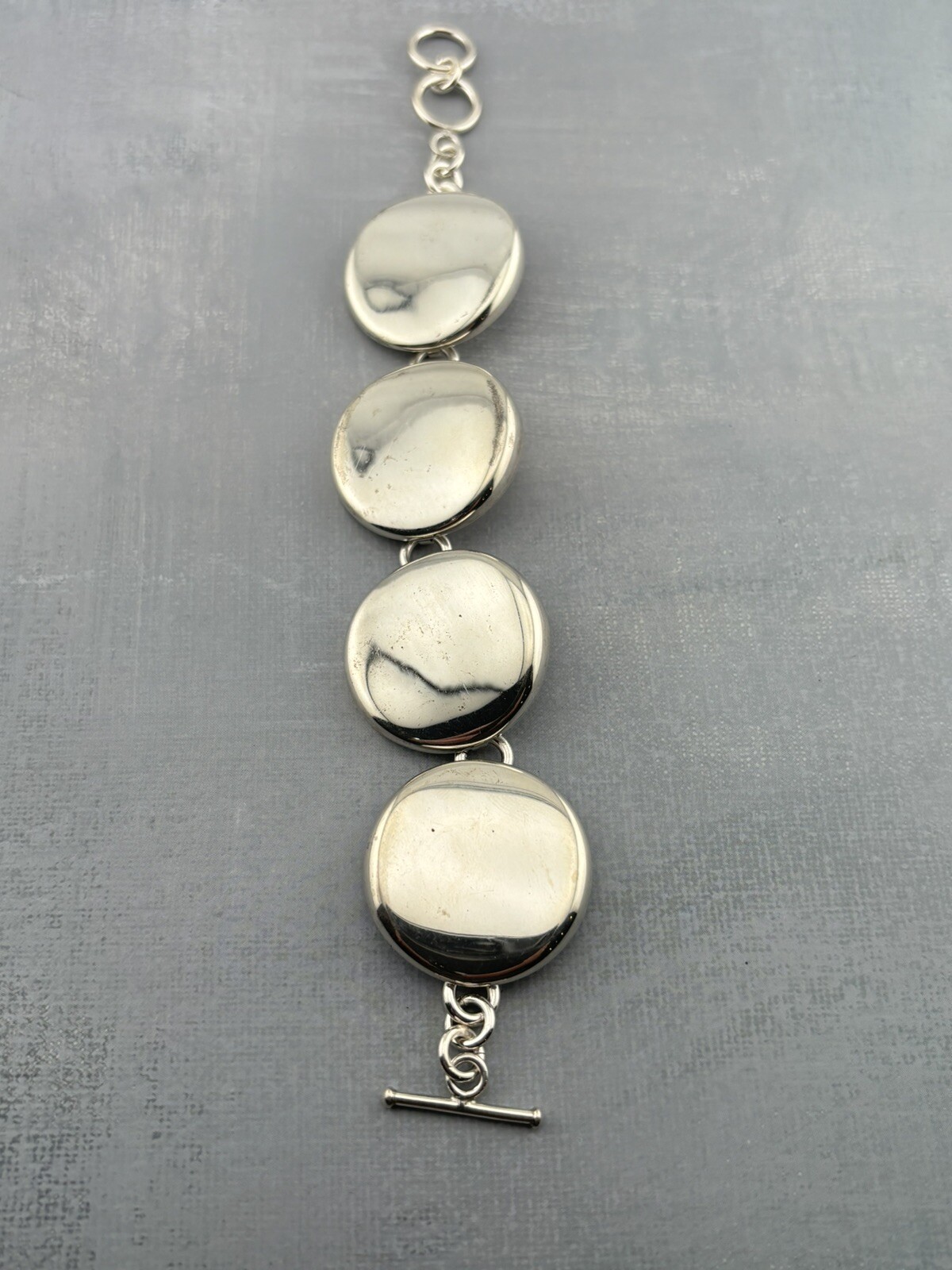 47g ATI Mexico .925 Sterling Silver Station Disc Toggle Bracelet Adjustable 7.75