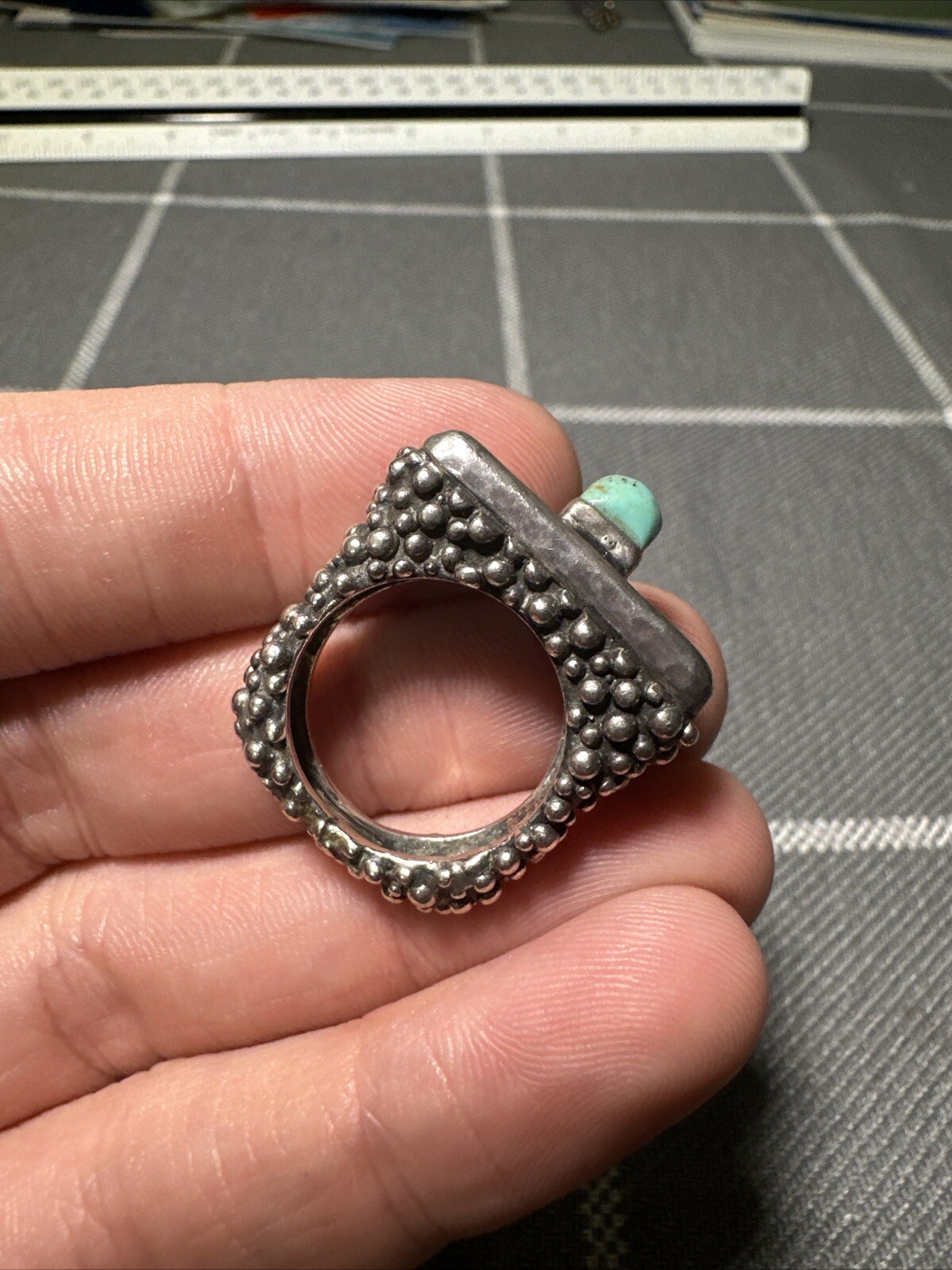 Vintage Dian Malouf Sterling Silver 14k Turquoise Statement Ring Size 7.25
