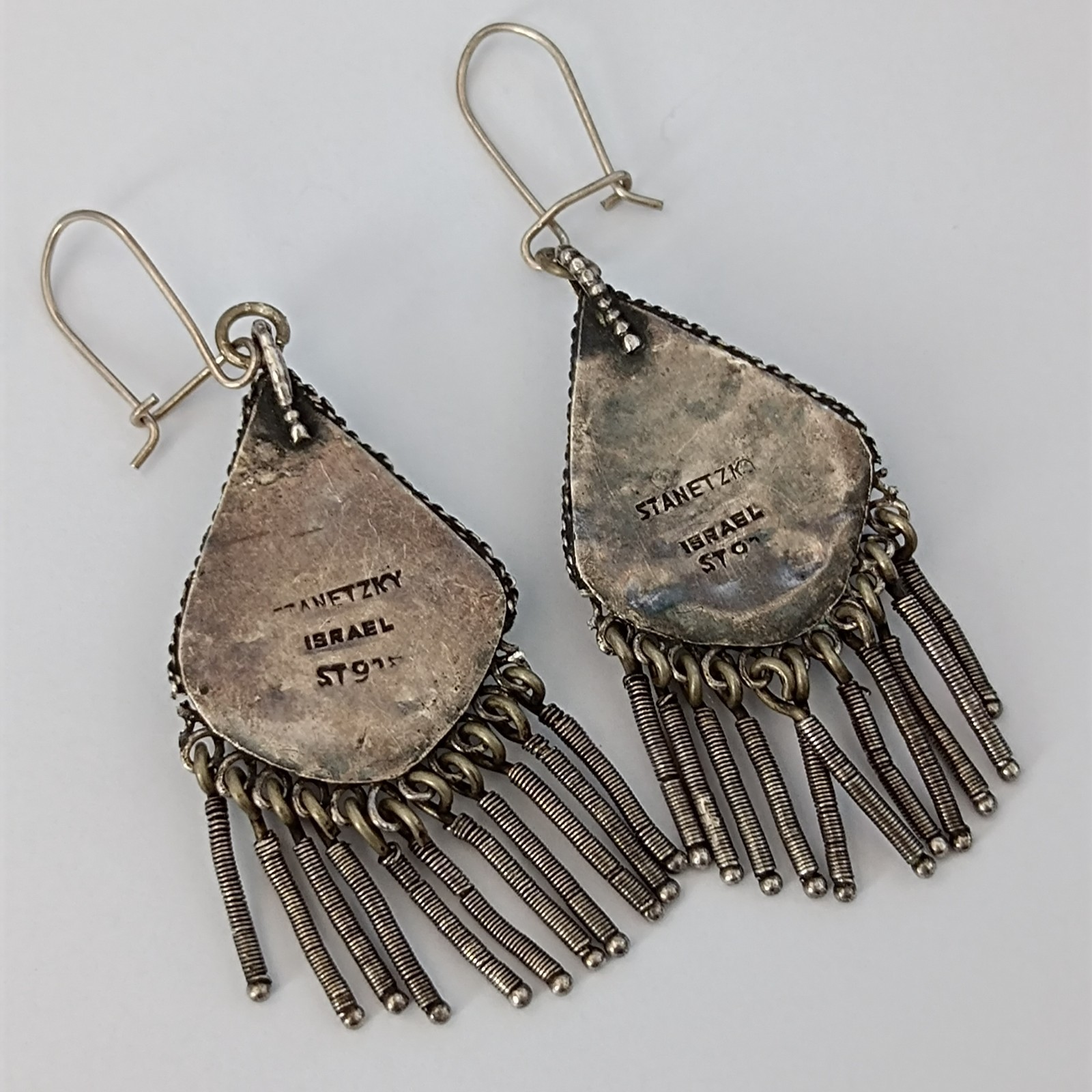 VTG Stanetzky Earrings Israel Sterling Silver Filigree Yemenite Chandelier Boho