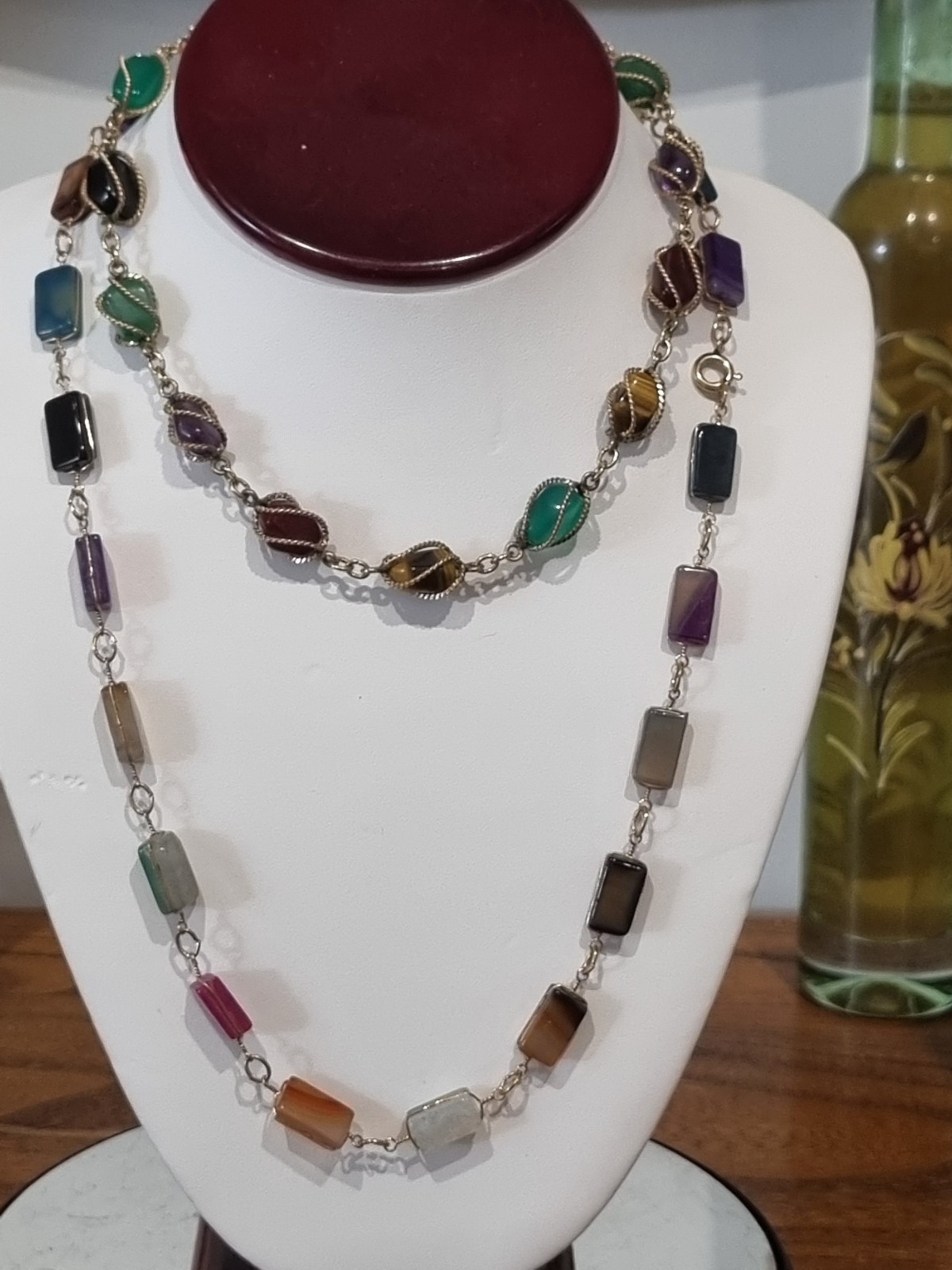 Vintage 1960s 12k Gold Filled Semi Precious stone necklaces See Video